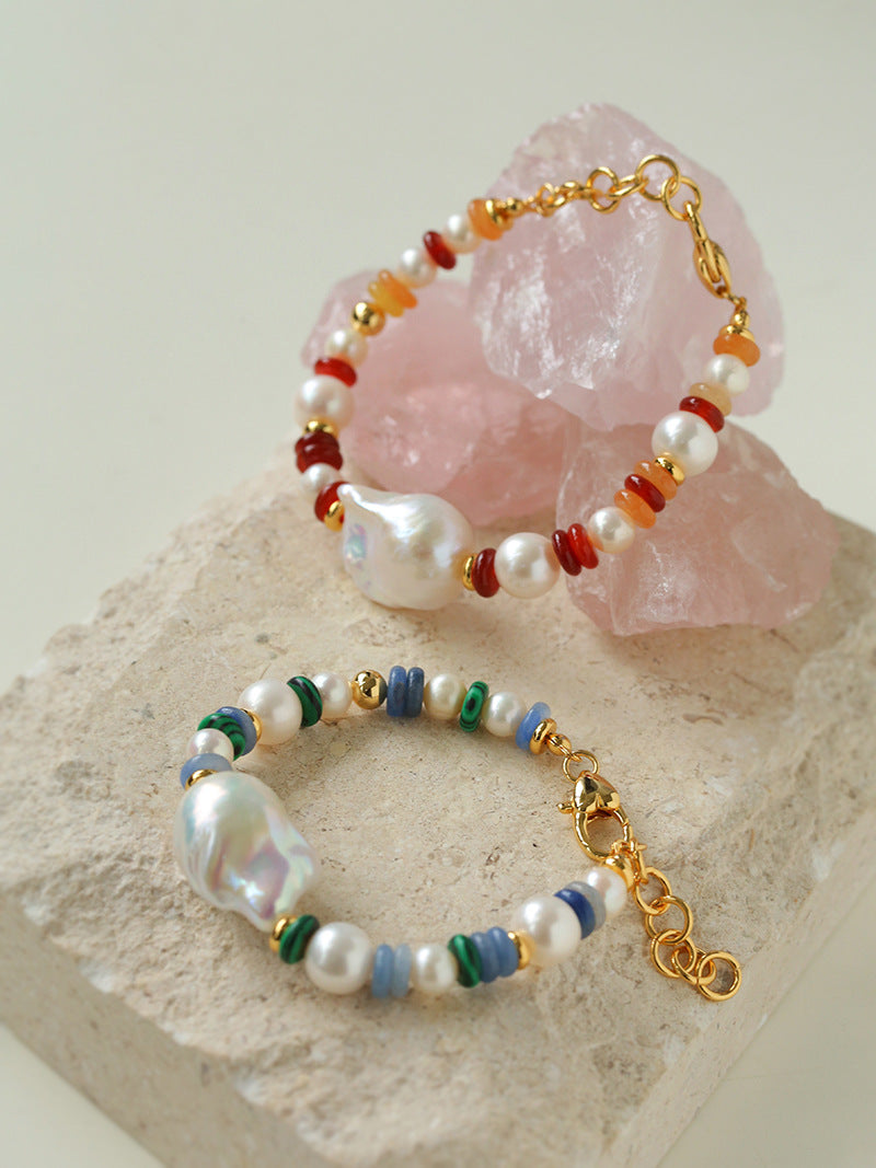 Colorful Beads & Baroque Pearls Twisted Chain Bracelet for Women - Fashion Boho Jewelry Gift for Party, Wedding & Everyday Wear