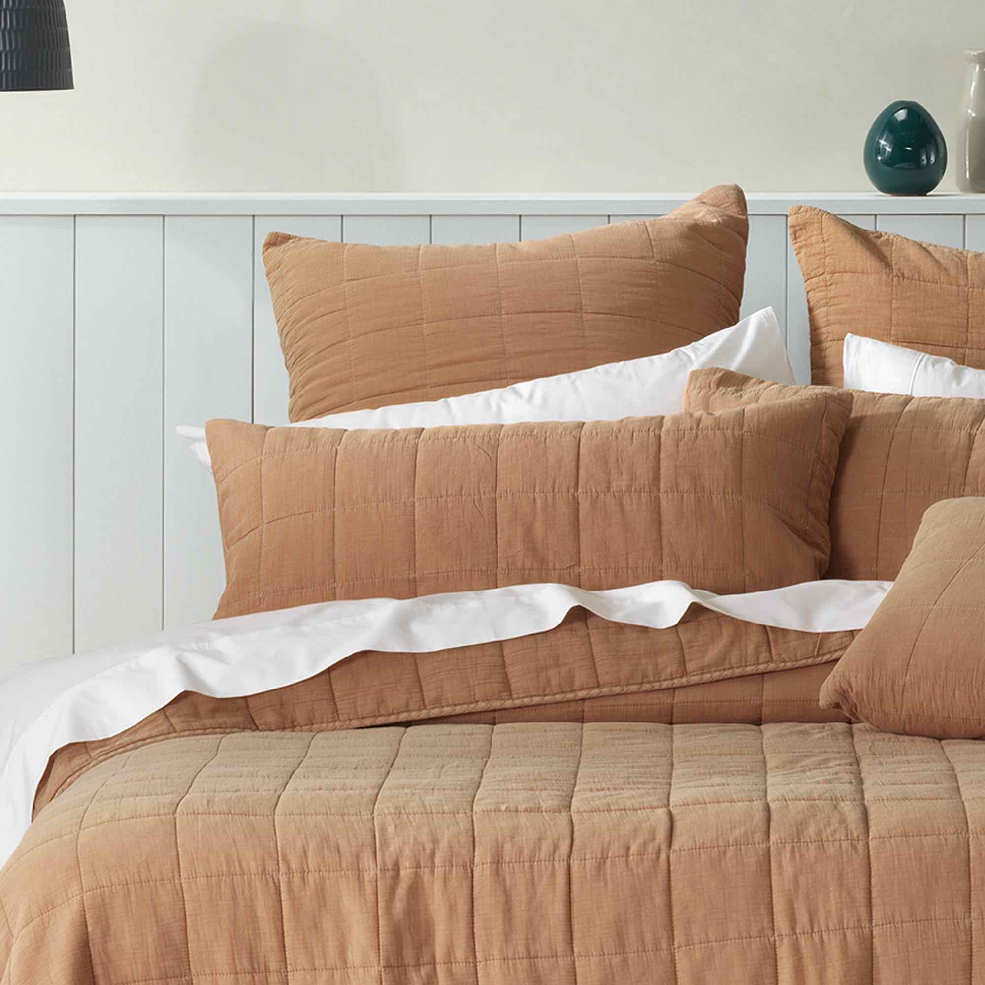 Premium Bianca Geraldton European Pillowcase Set - Soft 100% Cotton Cinnamon Brown Pillow Cover for Bedroom Decor, Hotel Luxury & Home Styling