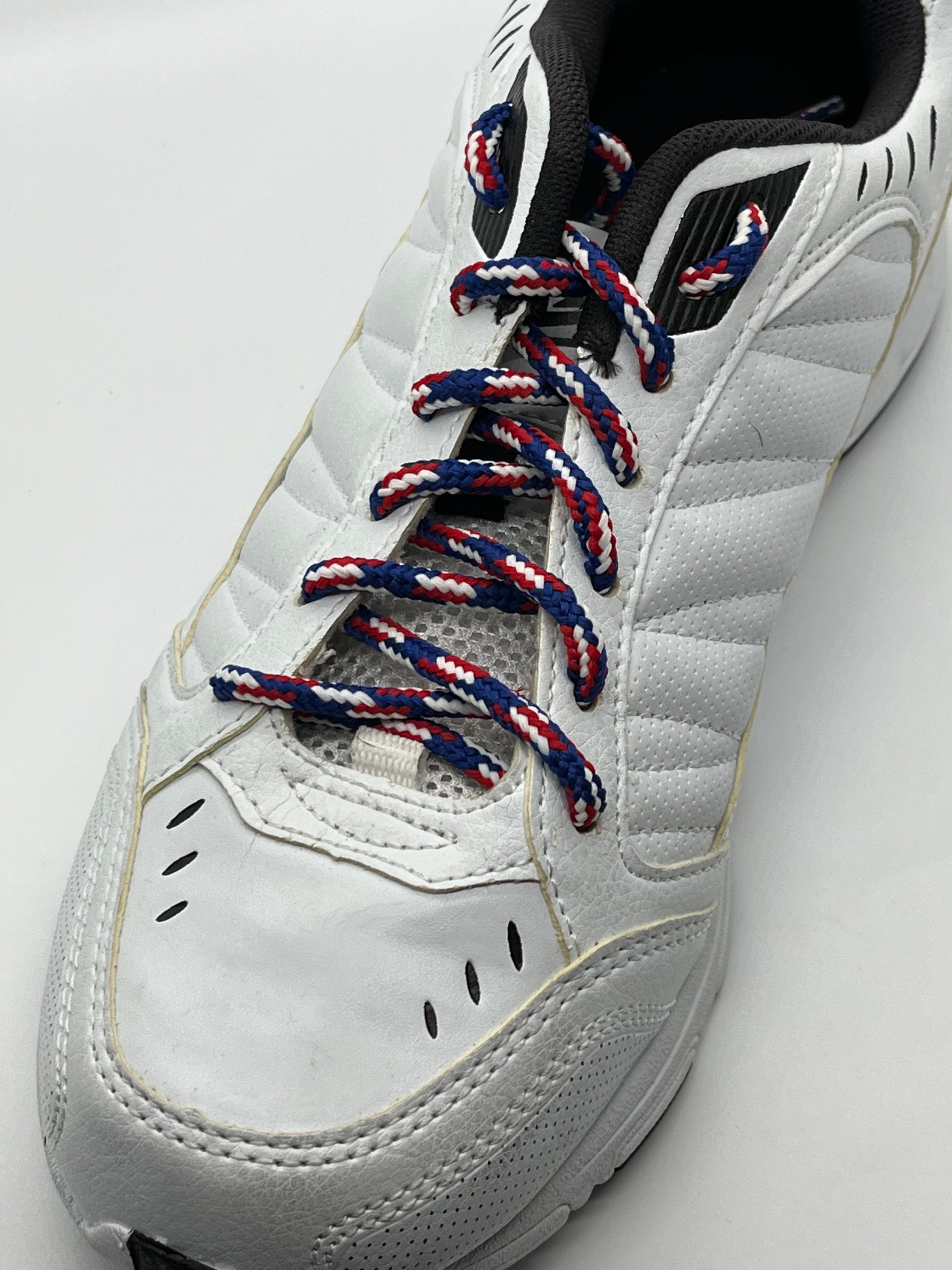 Vibrant Round Multi-Color Shoelaces - Red, White & Blue | Durable Cotton Laces for Sneakers, Boots & Casual Shoes | Perfect for Sports, Fashion & Patriotic Outfits