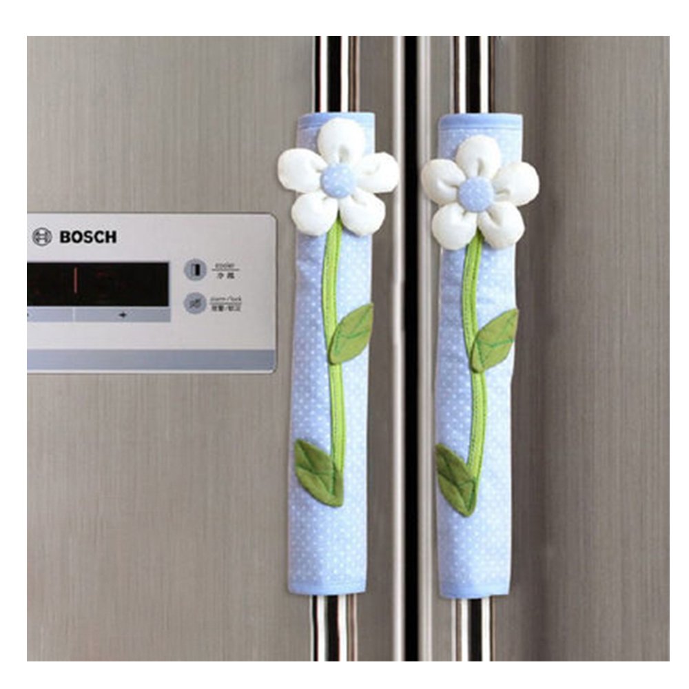 FLYPARTY 2-Pack Handle Covers - Universal Kitchen Appliance Protector for Refrigerator, Microwave, Dishwasher, Freezer & Oven - Anti-Slip, Washable Fabric Guards Against Drips, Fingerprints & Dust (Light Blue) - Perfect for Modern Kitchens & Busy Households