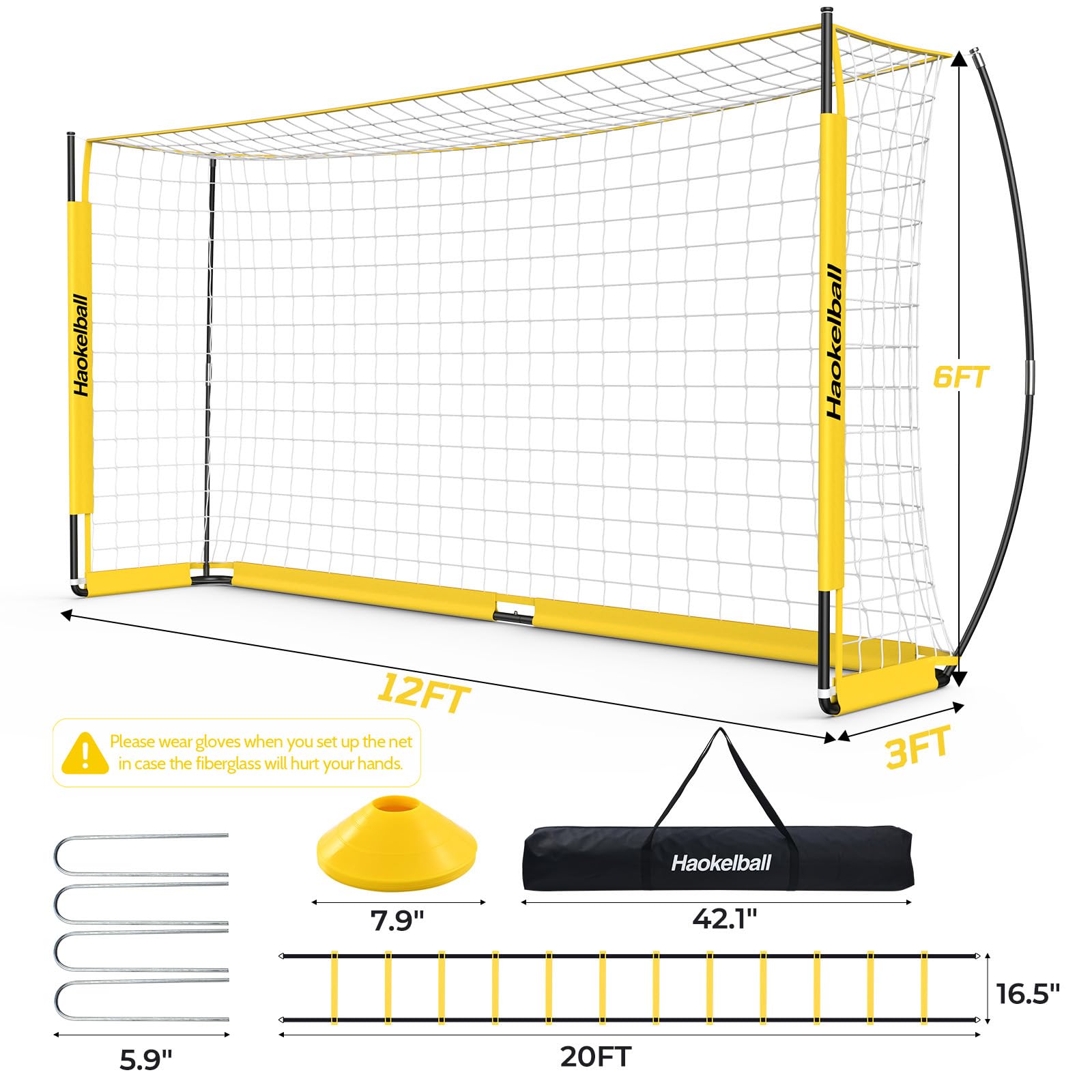 12x6 FT Portable Soccer Goal for Backyard - Easy Setup Soccer Net with 12 Cones, Agility Ladder & Carry Bag - Perfect for Youth Training, Backyard Games & Soccer Practice