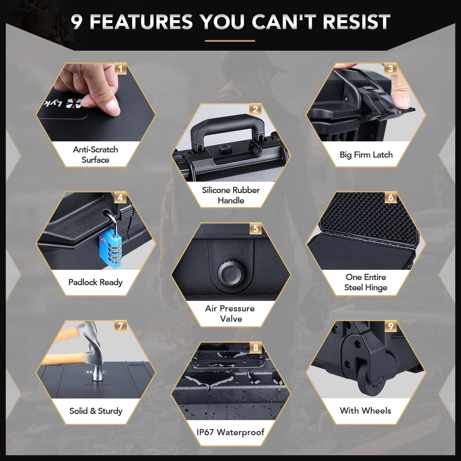 Lykus HC-5120 Waterproof Rolling Hard Case with Customizable Foam - 20.3x11.3x7.3 Inch Interior for Camera, Drone, Electronics & Tools | Perfect for Travel, Outdoor Adventures & Equipment Protection