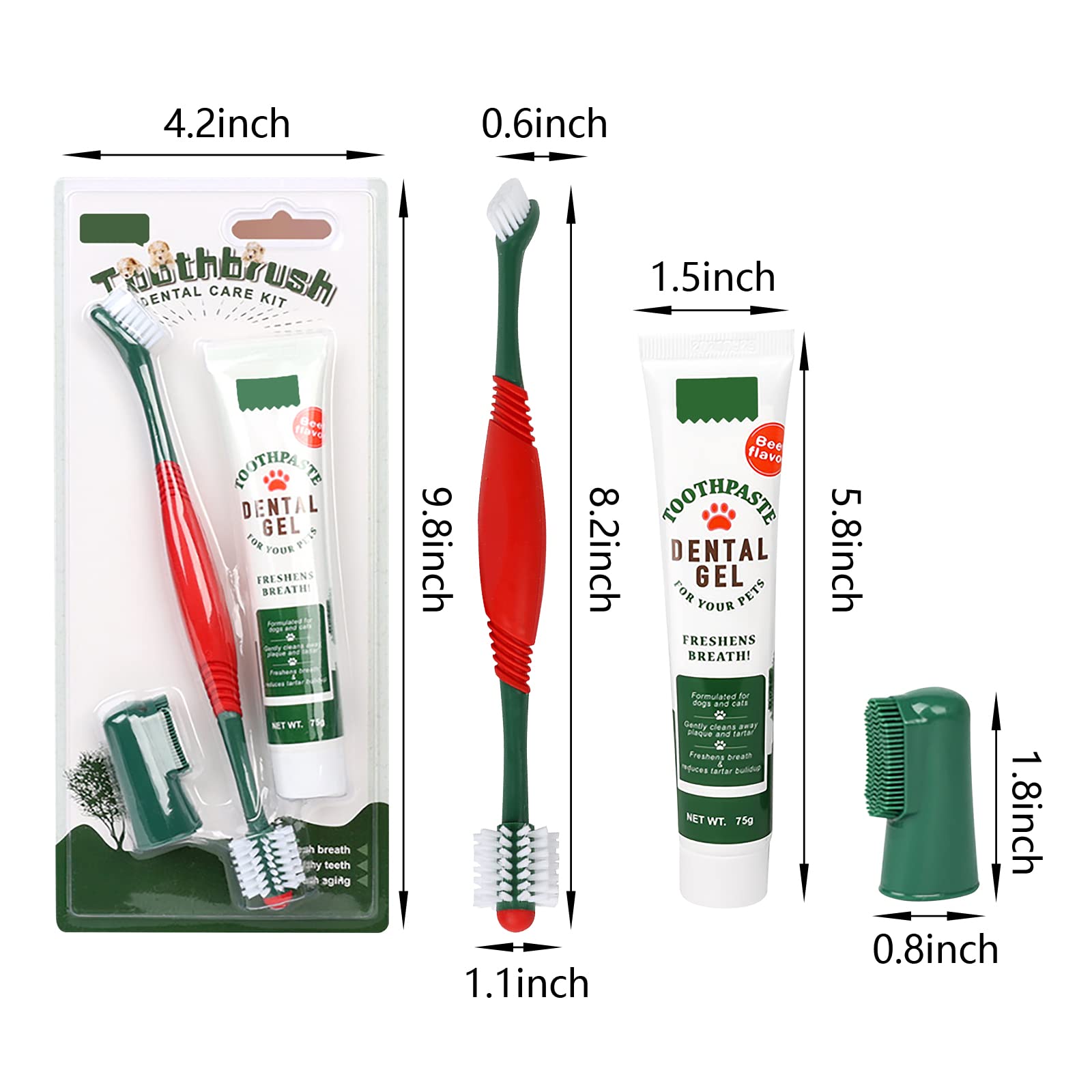 3Pcs Pet Dog Dental Care Kit - Finger Toothbrush, 360° Toothbrush & Beef Flavor Toothpaste for Dogs & Cats | Oral Cleaning, Fresh Breath, Plaque & Tartar Control | Perfect for Daily Teeth Cleaning & Dental Hygiene at Home