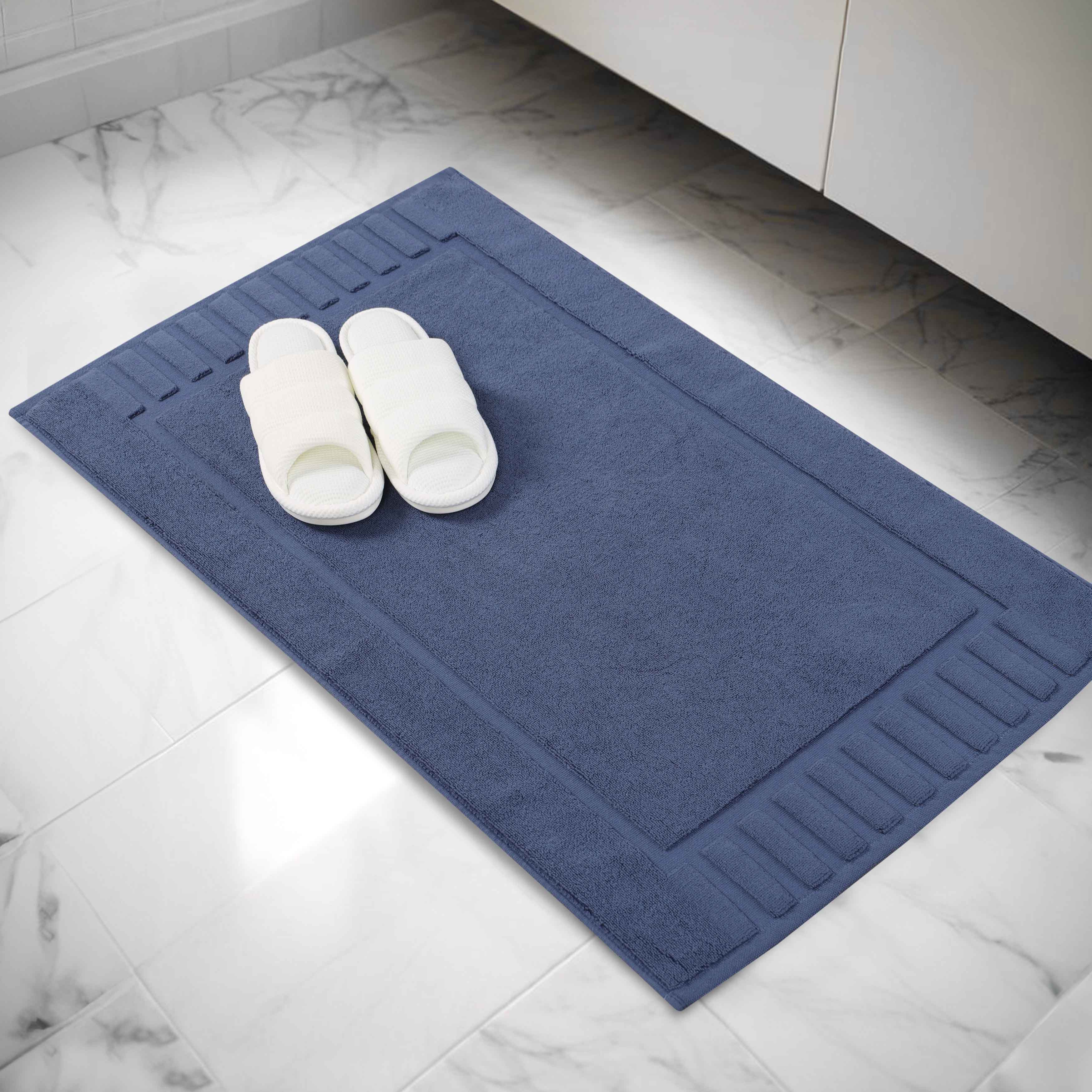 Premium Cotton Modern Geometric Border Bath Mat Set of 2 - Ultra Absorbent, Non-Slip, Quick Dry Bathroom Rug for Bath, Shower & Vanity Area