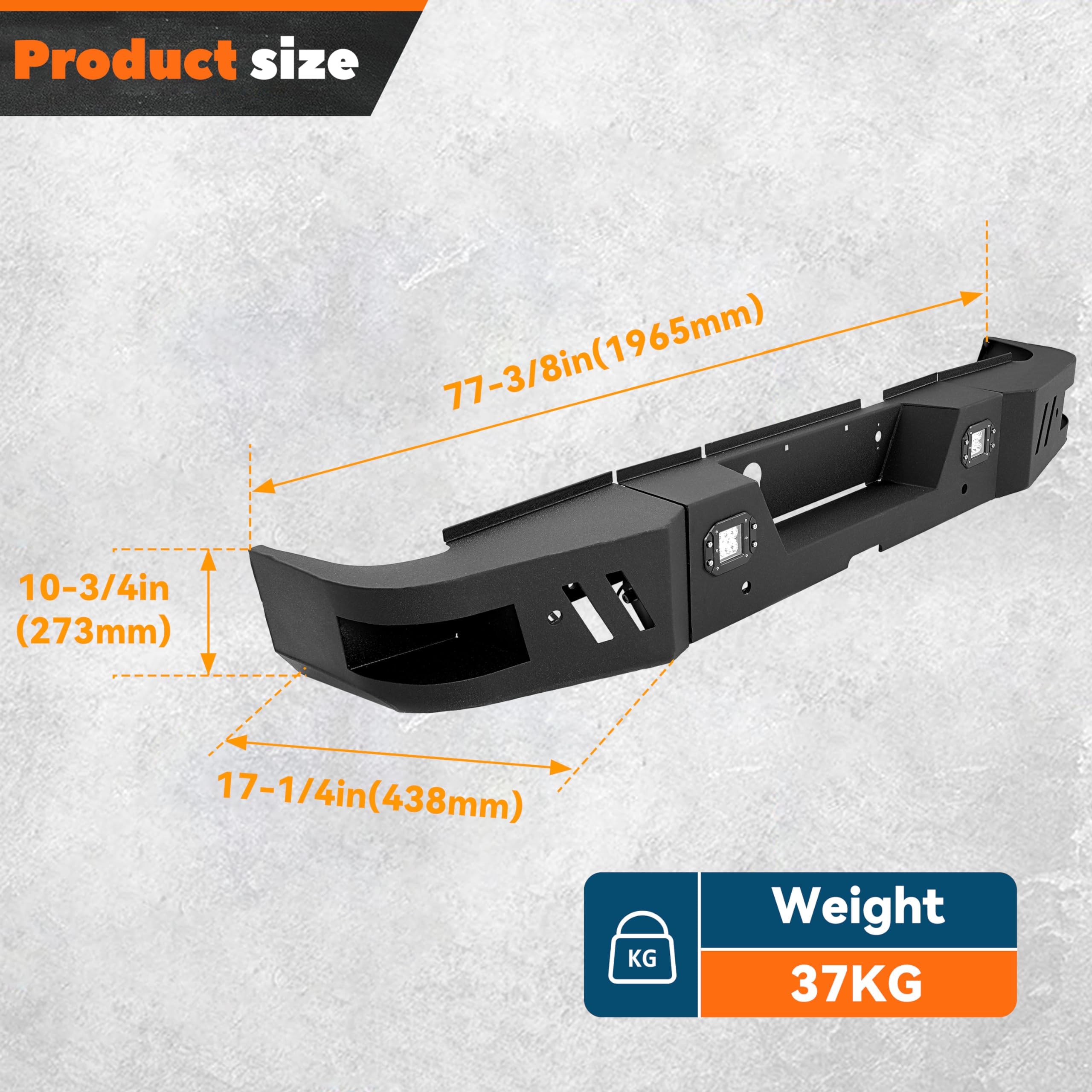 KUAFU Heavy Duty Rear Step Bumper with 2x18W LED Lights | Compatible with 2010-2024 Dodge Ram 2500/3500 | Steel Bumper Guard for Off-Roading & Truck Protection