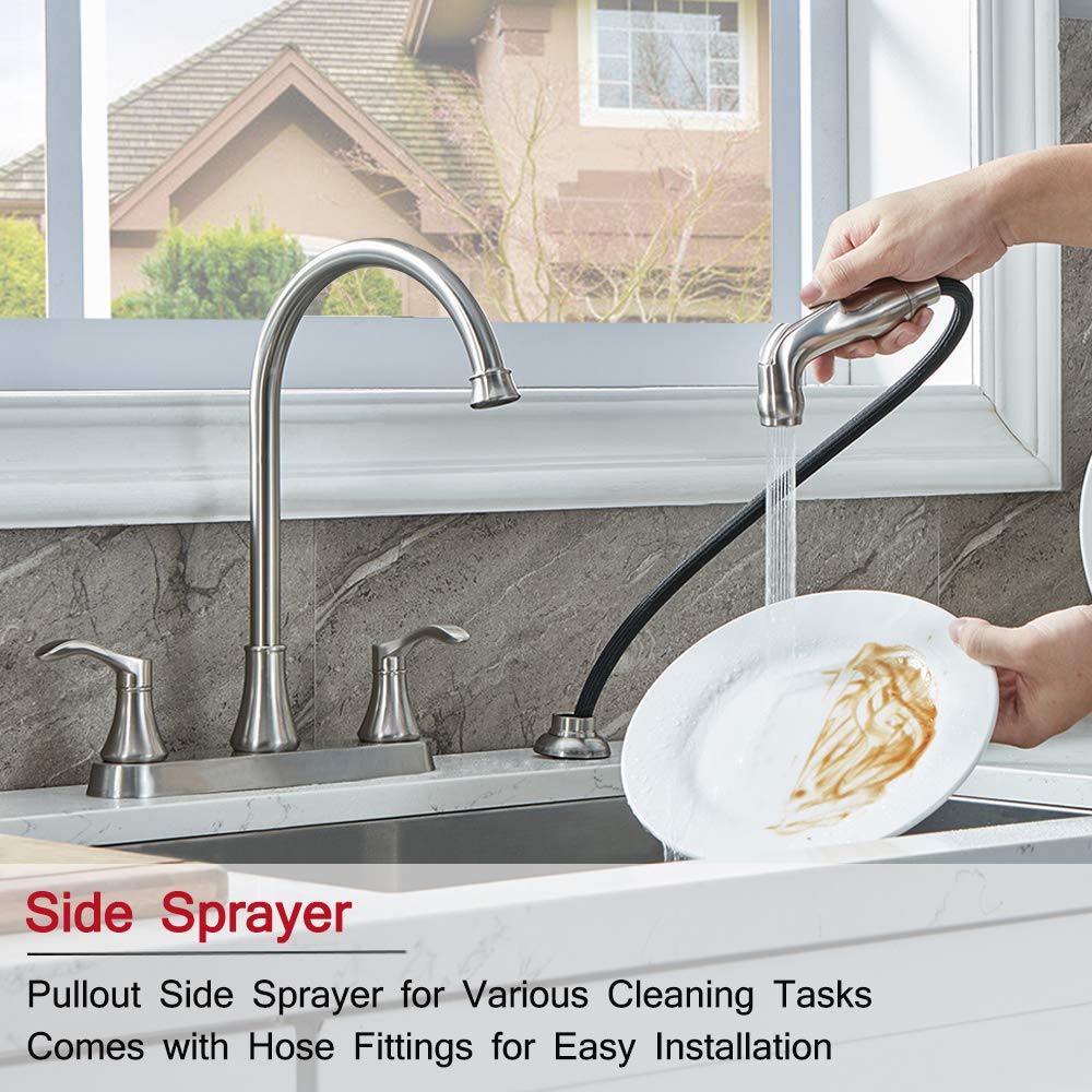 Brushed Nickel RV Kitchen Faucet with Side Sprayer - High-Arc Spout for Sinks