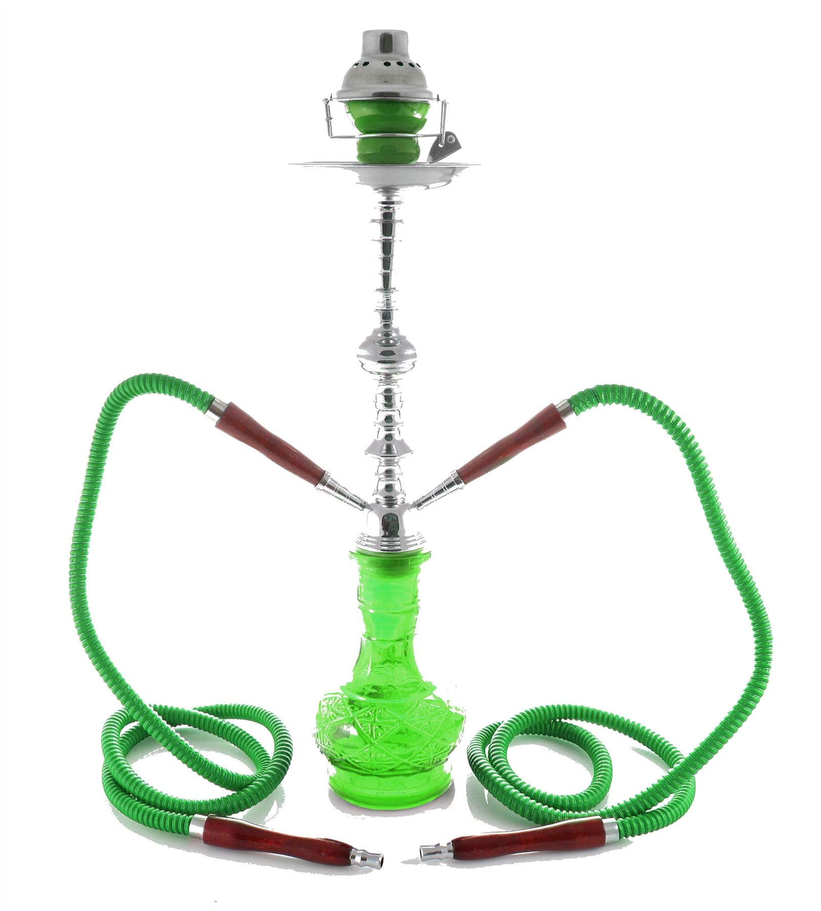 Premium 2-Hose Exotic Shisha Hookah Set - Green Luxury Pipe, Tobacco & Nicotine Free, with Windcover - Perfect for Parties, Gifts & Wholesale