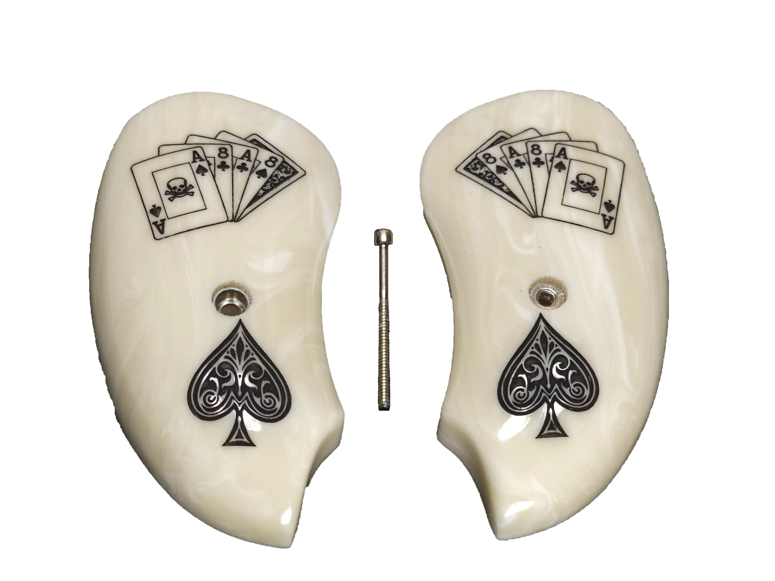 Ivory Dead Man's Hand Engraved Checkered Derringer Grips for Bond Arms - Perfect for Cowboy Action Shooting & Historical Reenactments