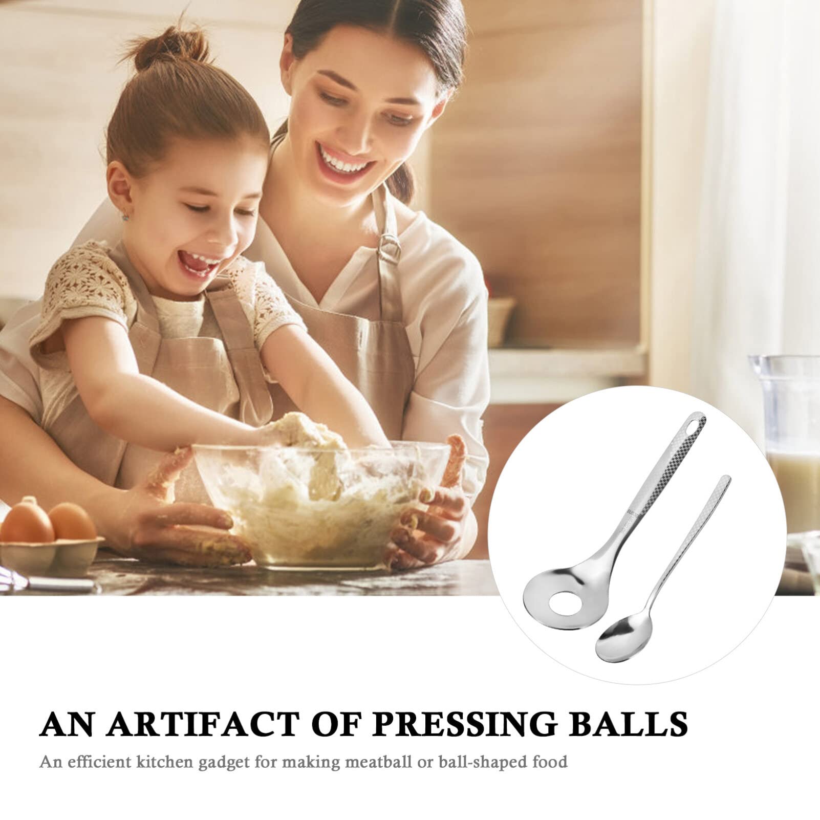 2-Pack Stainless Steel Meatball Maker Spoons - Professional Meatball Scooper for Homemade DIY Meatballs - Durable Kitchen Tool (Silver) | Perfect for Making Swedish, Italian & Asian Meatballs at Home