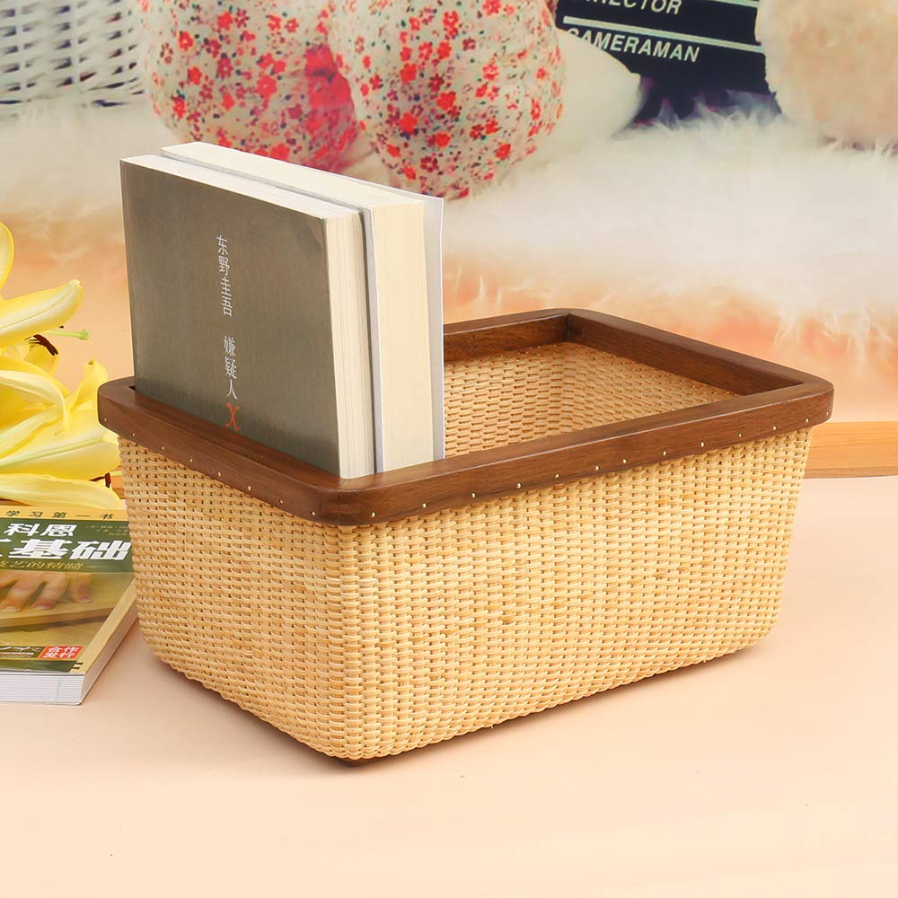 Handwoven Rattan Storage Baskets - Square Woven Baskets for Home Organization, Jewelry Storage & Fruit Display | Modern Living Room Decor, Tabletop Storage Solution