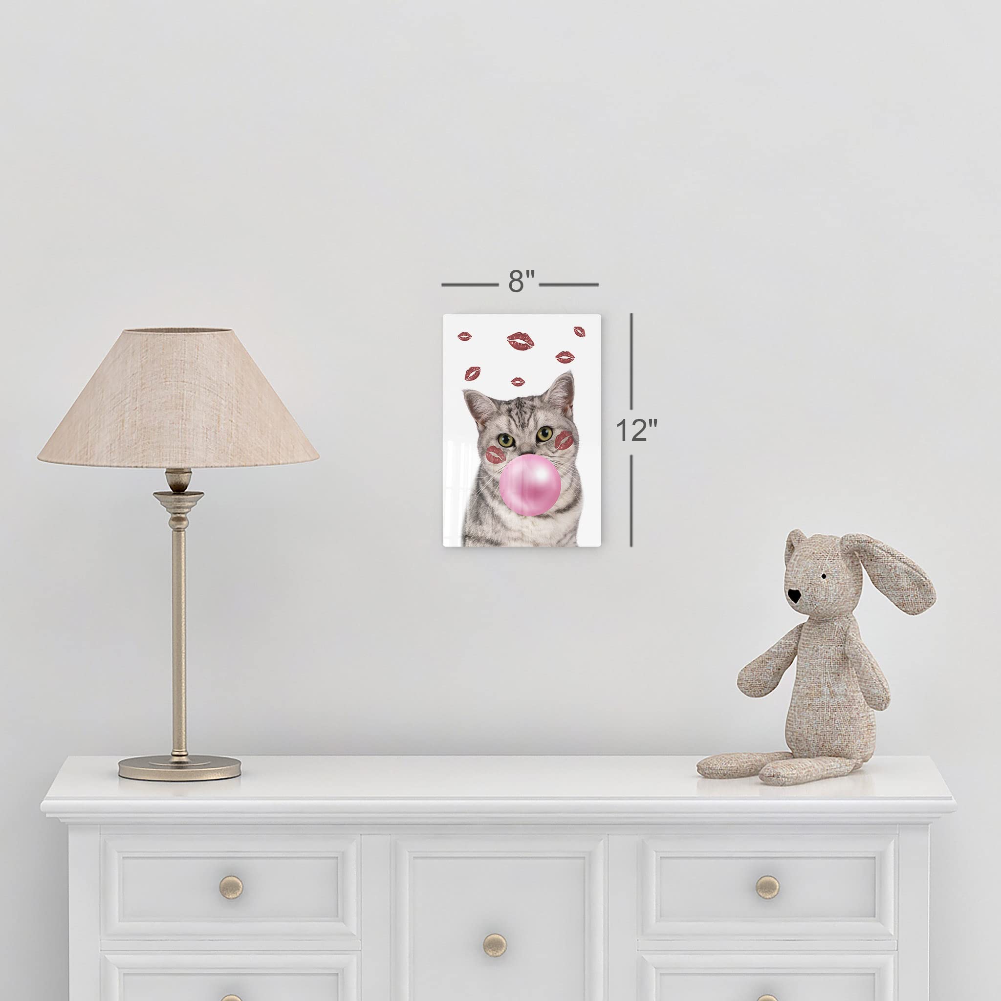 Brazilian Shorthair Cat Chewing Bubble Gum Metal Wall Art Print - 36x24 Inch Pet Lover Gift, Pop Art Decor for Office, Living Room, Bedroom & Nursery - Perfect for Cat Enthusiasts & Animal-Themed Spaces