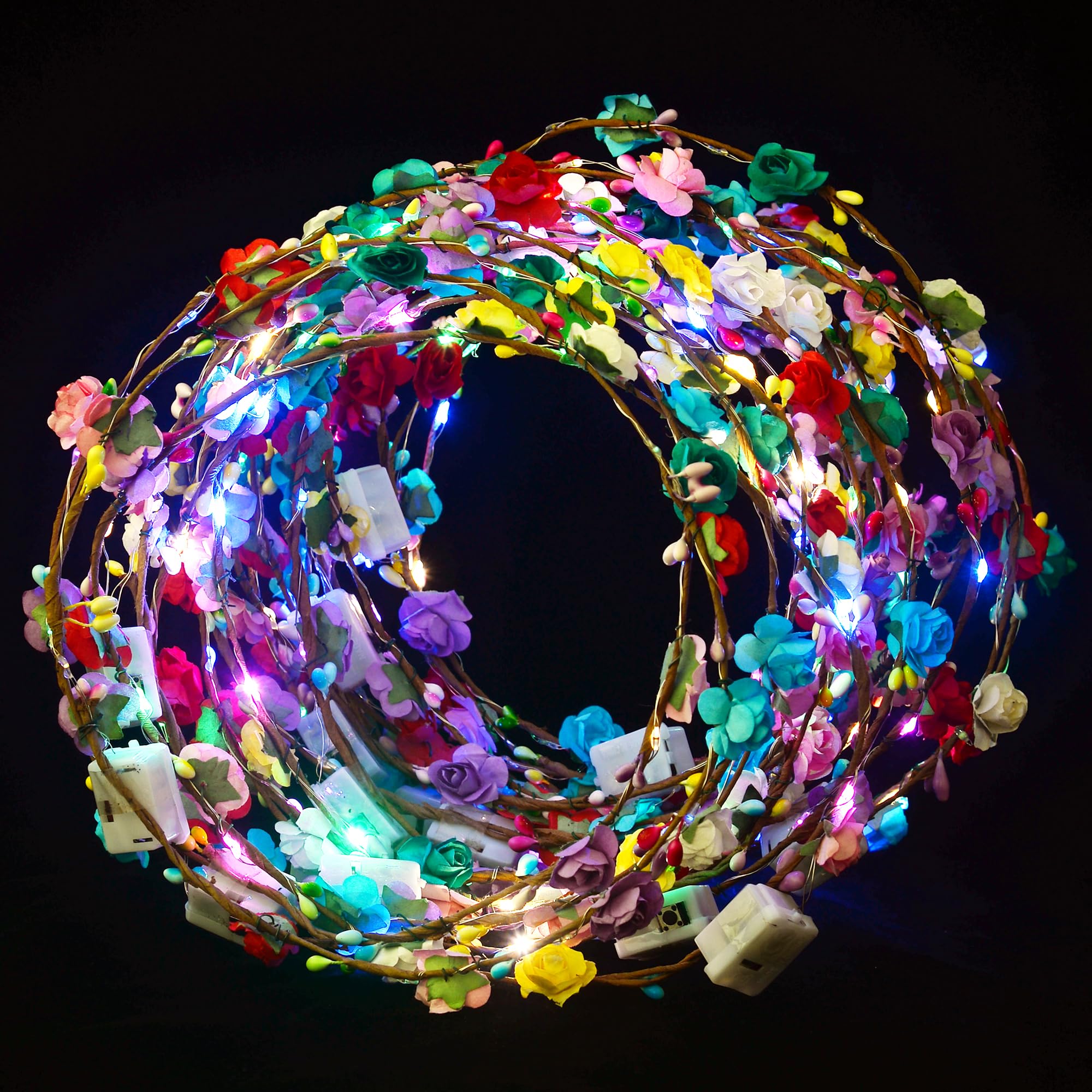 30 Pcs LED Flower Crown Headband - Glowing Floral Wreath for Women, Weddings, Halloween, Birthdays, Beach Parties & Christmas - Perfect for Role-Playing, Festivals, Concerts and Night Events