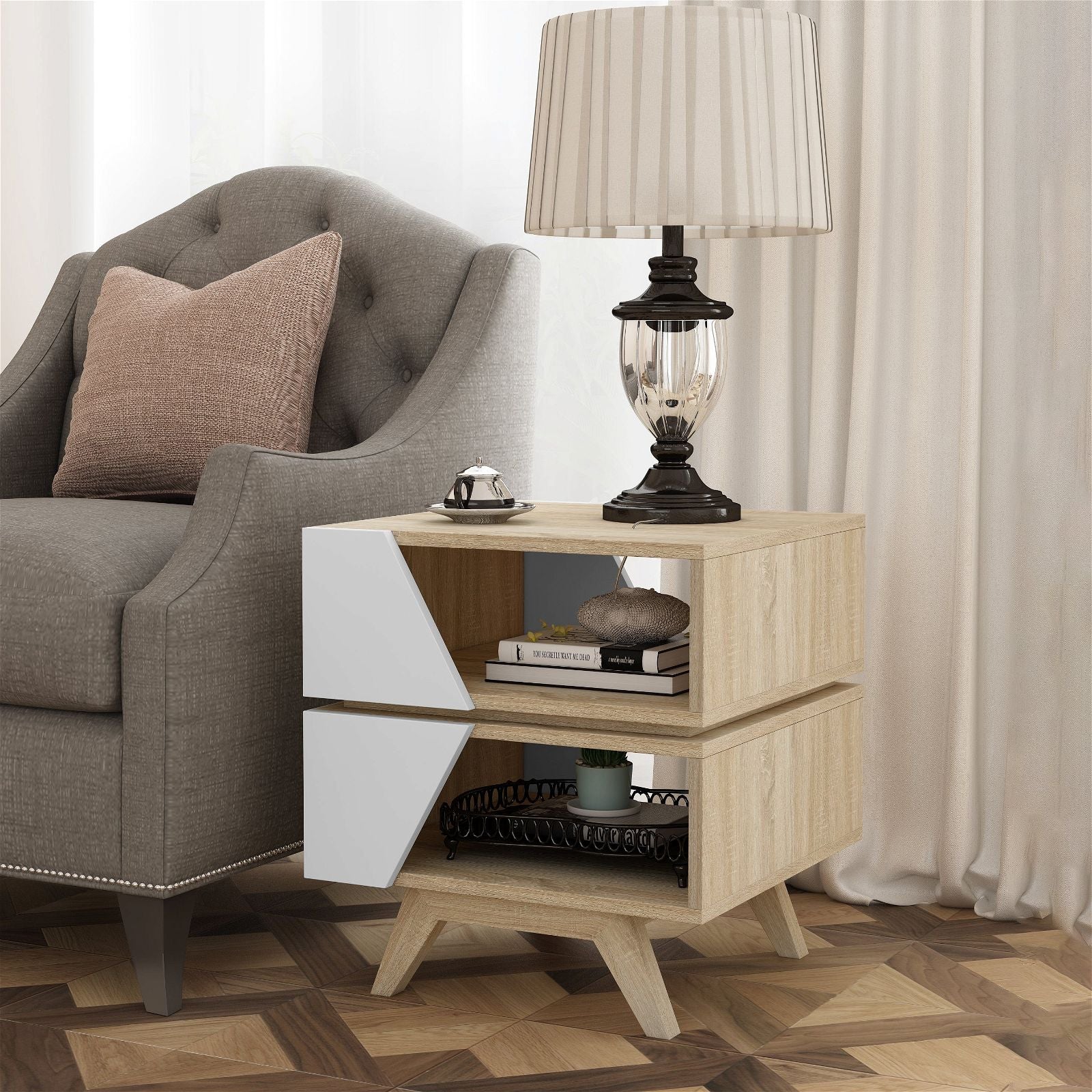 Criterion Nordic 450 Oak End Table - Modern Side Table for Living Room, Bedroom, or Office Decor