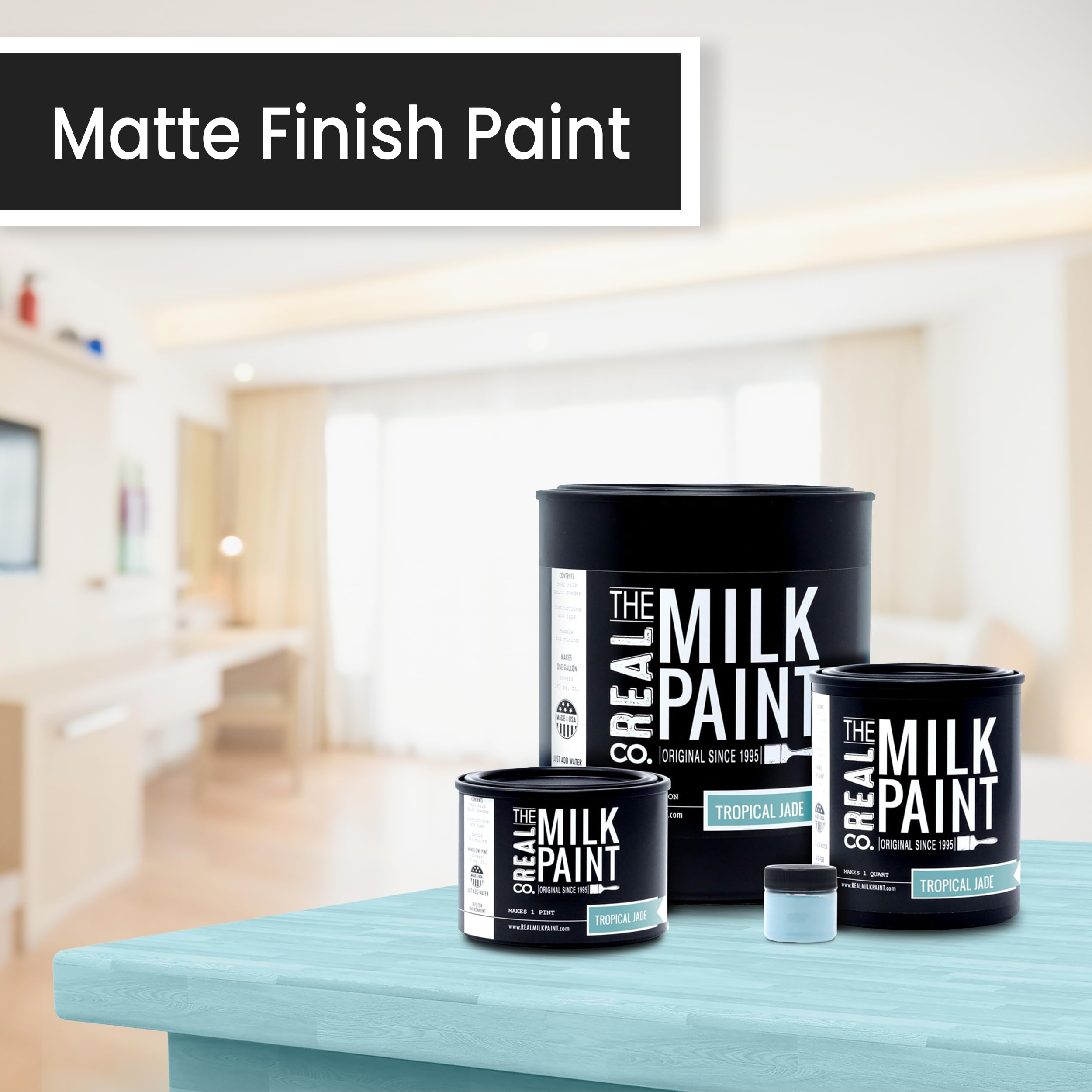 Real Milk Paint - Non-Toxic Water-Based Wood & Furniture Paint - Matte Finish for Cabinets, Walls, Brick, Stone - VOC-Free Organic Paint in Tropical Jade (1 Pint) - Perfect for DIY Home Decor & Eco-Friendly Furniture Restoration