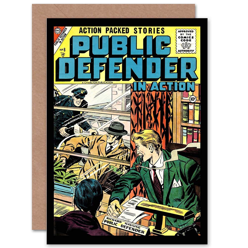 Wee Blue Coo Comic Book Cover Public Defender Action Crime Police USA Greeting Card - Perfect for Comic Fans, Collectors & Superhero Enthusiasts