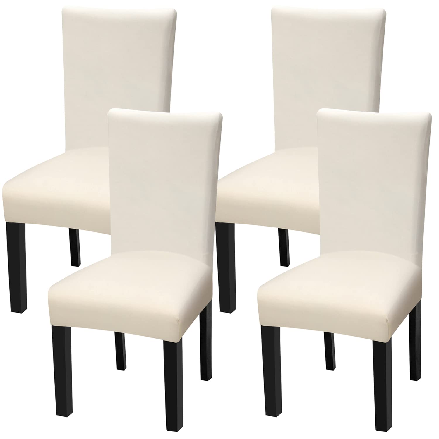 Stretch Spandex Dining Chair Covers - Washable & Removable Parson Chair Slipcovers for Kitchen, Dining Room & Office - 4 Pack Beige Light Seat Protectors - Perfect for Home Decor & Furniture Protection