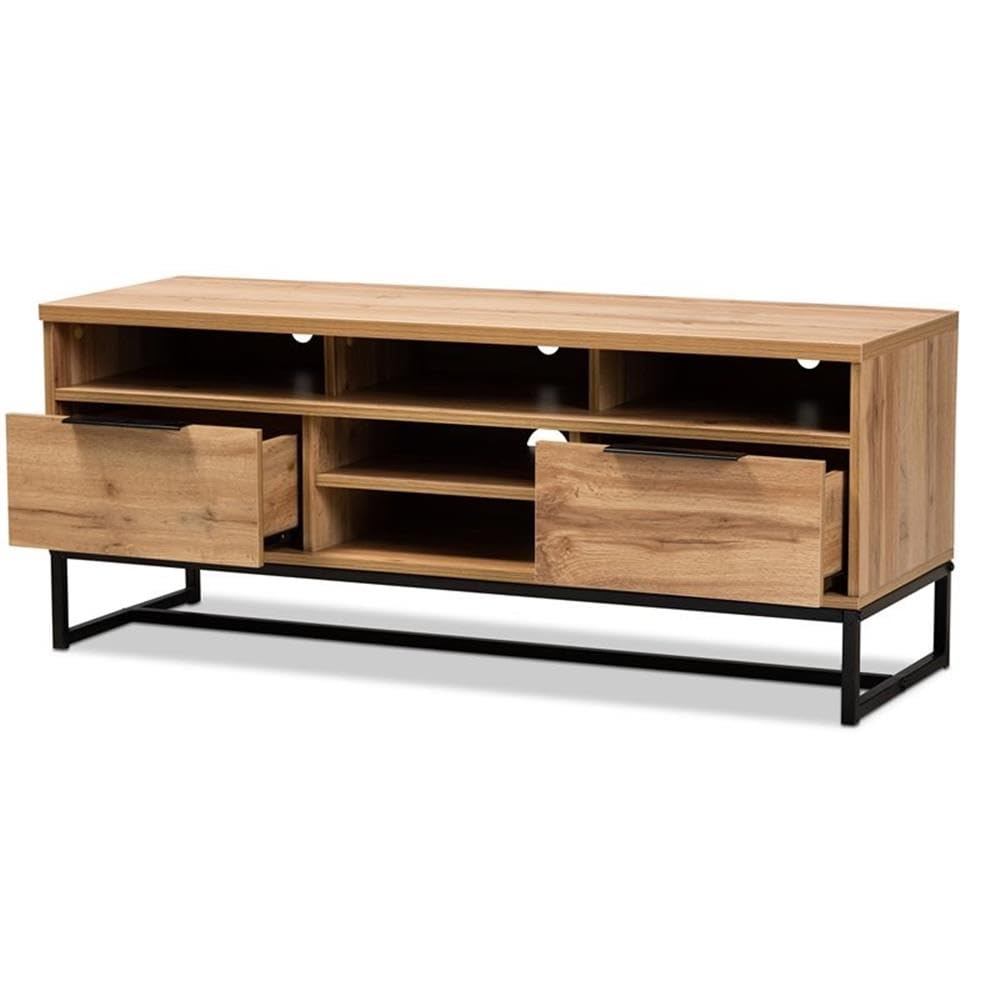 BOWERY HILL Industrial Wood Metal 2-Drawer TV Stand Console Entertainment Center - Black Oak Finish for Living Room, Bedroom & Home Theater