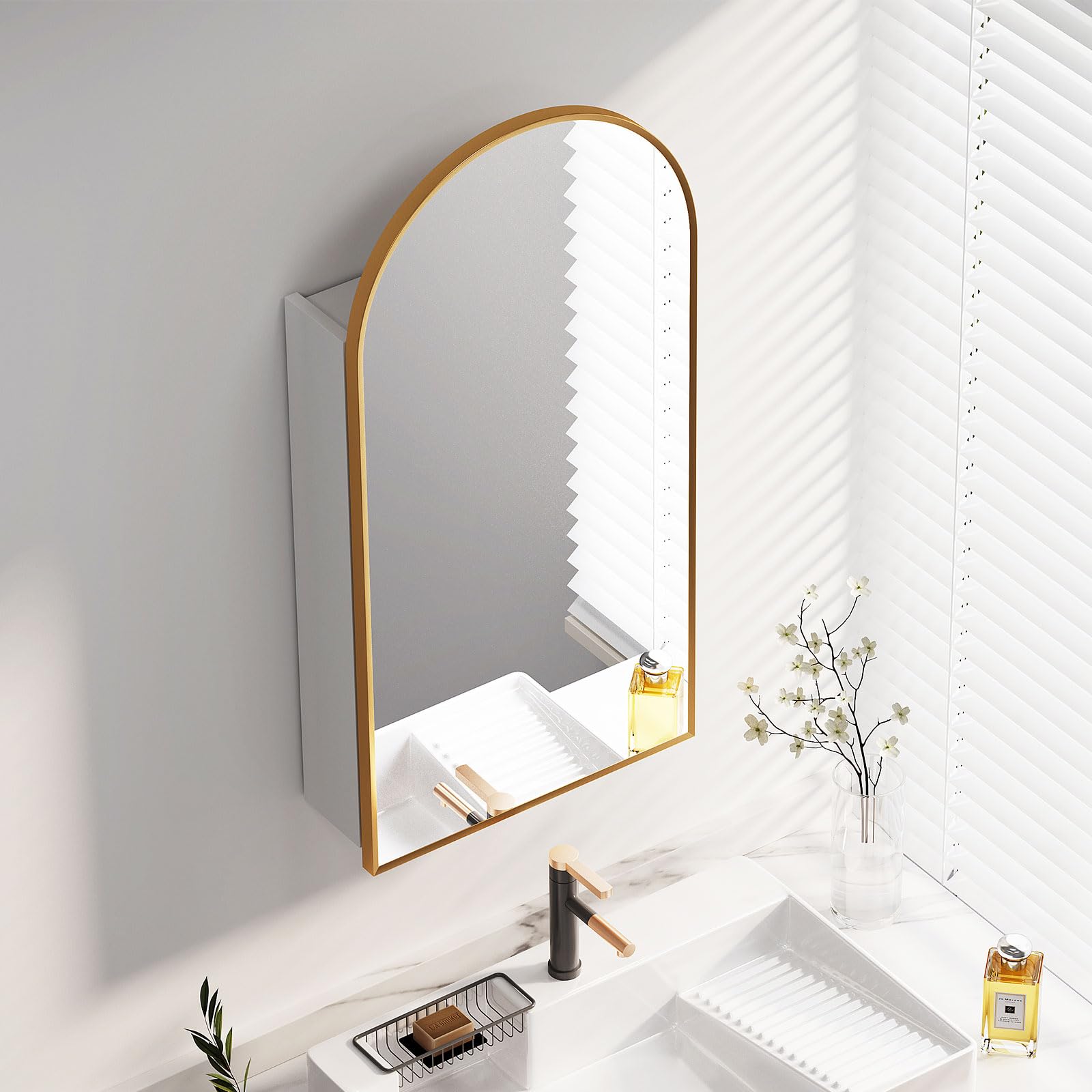 Arched Medicine Cabinet with Mirror - 3 Adjustable Shelves, Wall Mounted Bathroom Storage (16x31 Inch) - Perfect for Small Bathrooms, Vanities & Powder Rooms