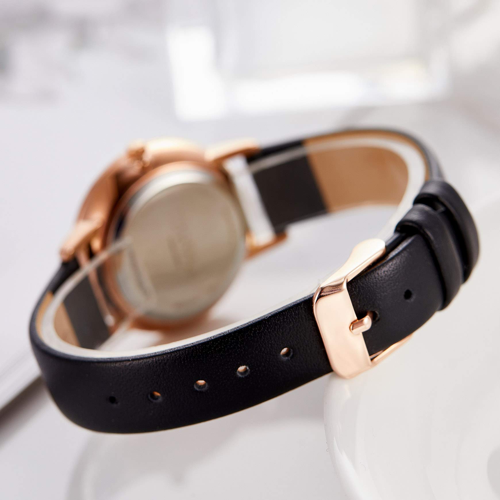 Elegant Women's Watches with Stainless Steel Case - Square & Round Dial Quartz Watch with Genuine Leather Strap - Minimalist Waterproof Wristwatch for Work, Party & Everyday Wear
