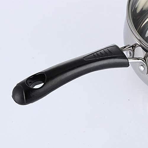 Stainless Steel Wok Soup Pot with Glass Lid - Nonstick Milk Pan & Saucepan with Heat-Resistant Handle - 14cm (5.5 Inch) - Perfect for Cooking, Boiling, and Simmering Soups, Stews, and Sauces
