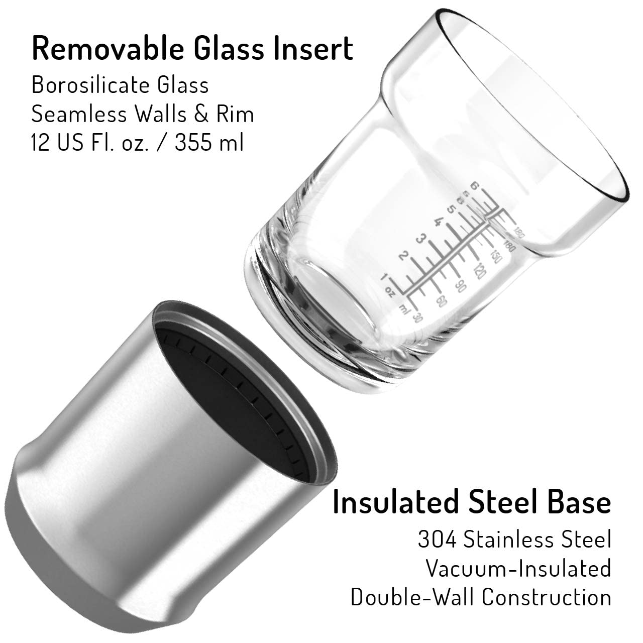 Premium Vacuum Insulated Hybrid Cocktail Shaker Set with Steel Base & Removable Glass Insert - Home Bar Essential Kit for Mixing Martinis, Margaritas & Cocktails - Perfect for Parties, Home Bars & Professional Bartenders