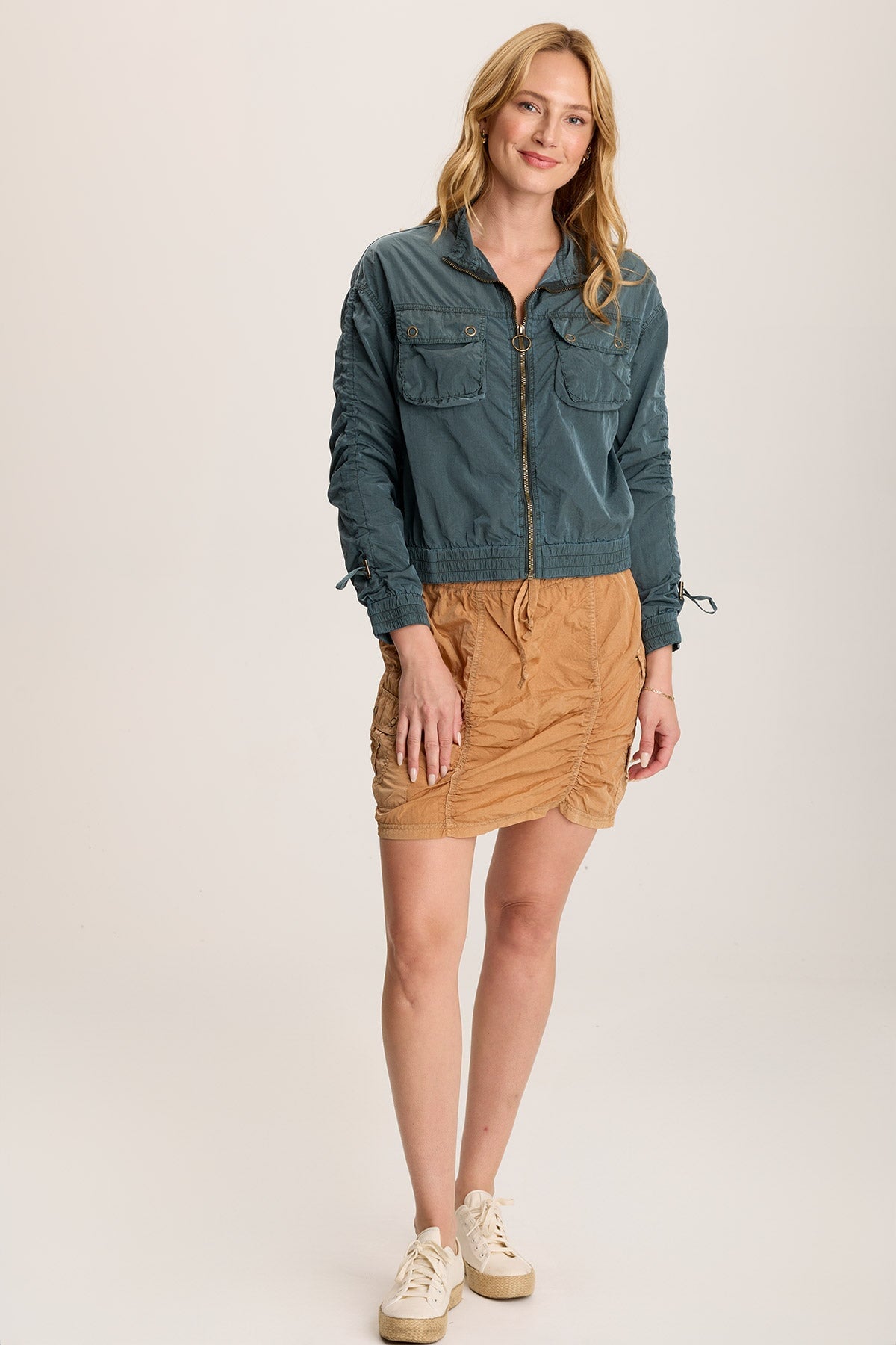 Marley Ruched Sporty Cargo Mini Skirt for Women - Stretchy High Waist Active Skirt with Pockets for Running, Yoga & Gym Workouts