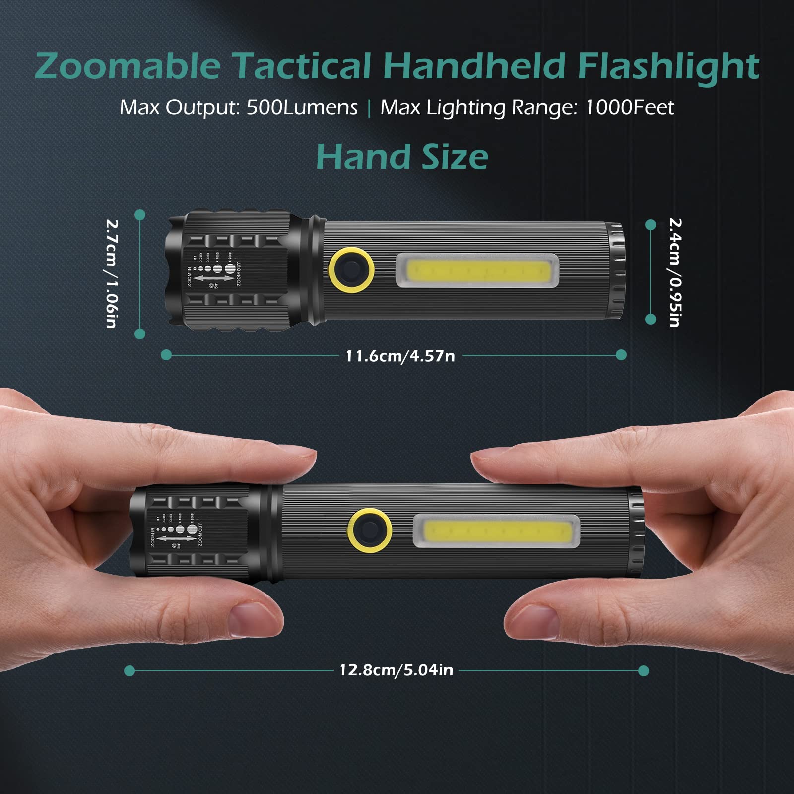 GeeRic LED Tactical Flashlight 2 Pack - 3 Mode Zoomable Adjustable Bright Flashlight with Rechargeable Battery | Compact Pocket Size for Camping, Hiking, Emergency Survival & Outdoor Adventures (Black)