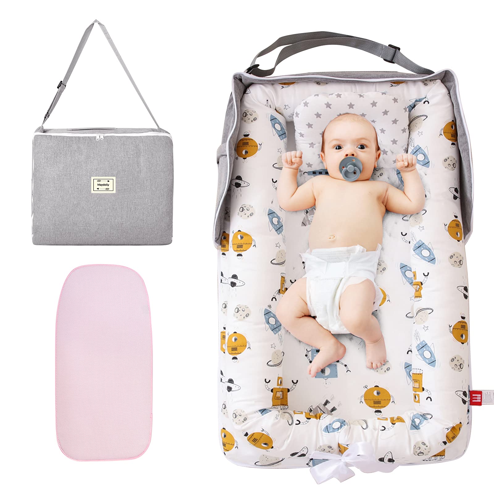 Portable Baby Lounger & Breathable Co-Sleeping Nest - Lightweight Bassinet Crib for Newborns, Napping & Travel with Summer Cooling Mat | Perfect for Nursery, Bedside & On-the-Go Parenting