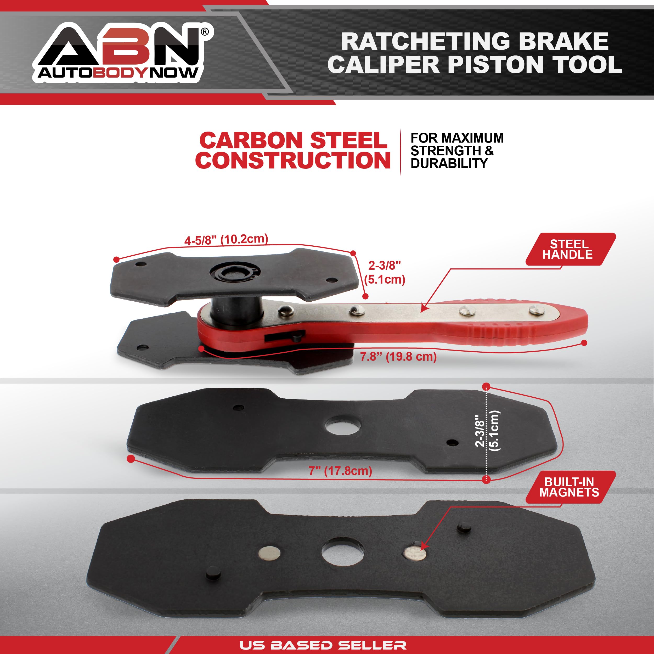ABN 4-in-1 Ratcheting Caliper Piston Tool - Universal Disc Brake Caliper Compression & Spreader Tool for Car, Truck & Motorcycle Brake Service | Professional Automotive Repair Kit for Mechanics & DIY Enthusiasts