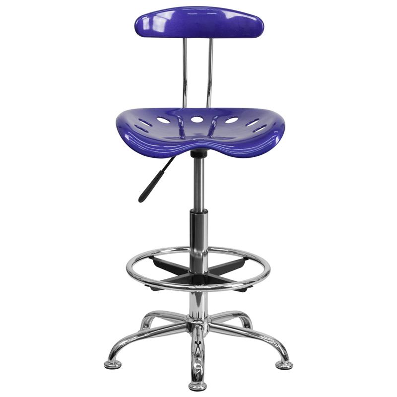 FLASH Bradley Vibrant Violet and Chrome Drafting Stool with Tractor Seat - Adjustable Height Bar Stool for Home Office, Art Studio & Industrial Workspaces