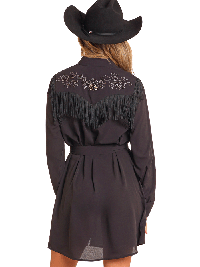 Rock & Roll Denim Womens Embroidered Fringe Dress - Black BWD2R04473 | Vintage Style Party Outfit for Concerts & Night Out