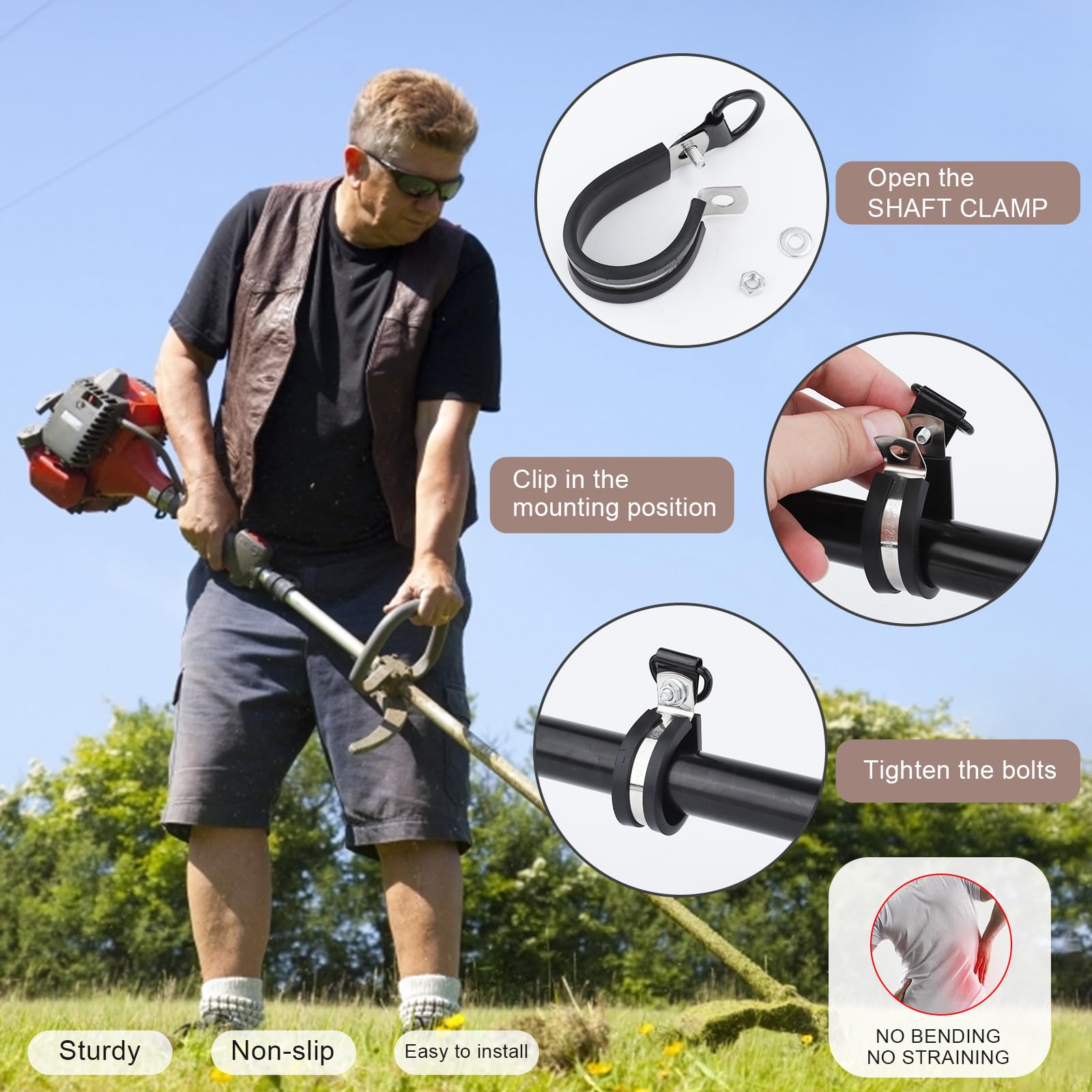 **Heavy Duty Shoulder Strap for Trimmer & Leaf Blower - Adjustable Weed Eater Strap with 3 Accessories & Shaft Clamp - Perfect for Yard Work, Landscaping & Gardening Tools**
