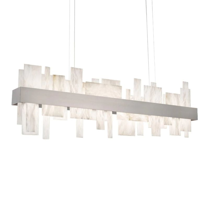 46-inch LED Linear Alabaster Chandelier - Modern Crystal Ceiling Light Fixture for Dining Room, Living Room, Bedroom & Foyer Lighting
