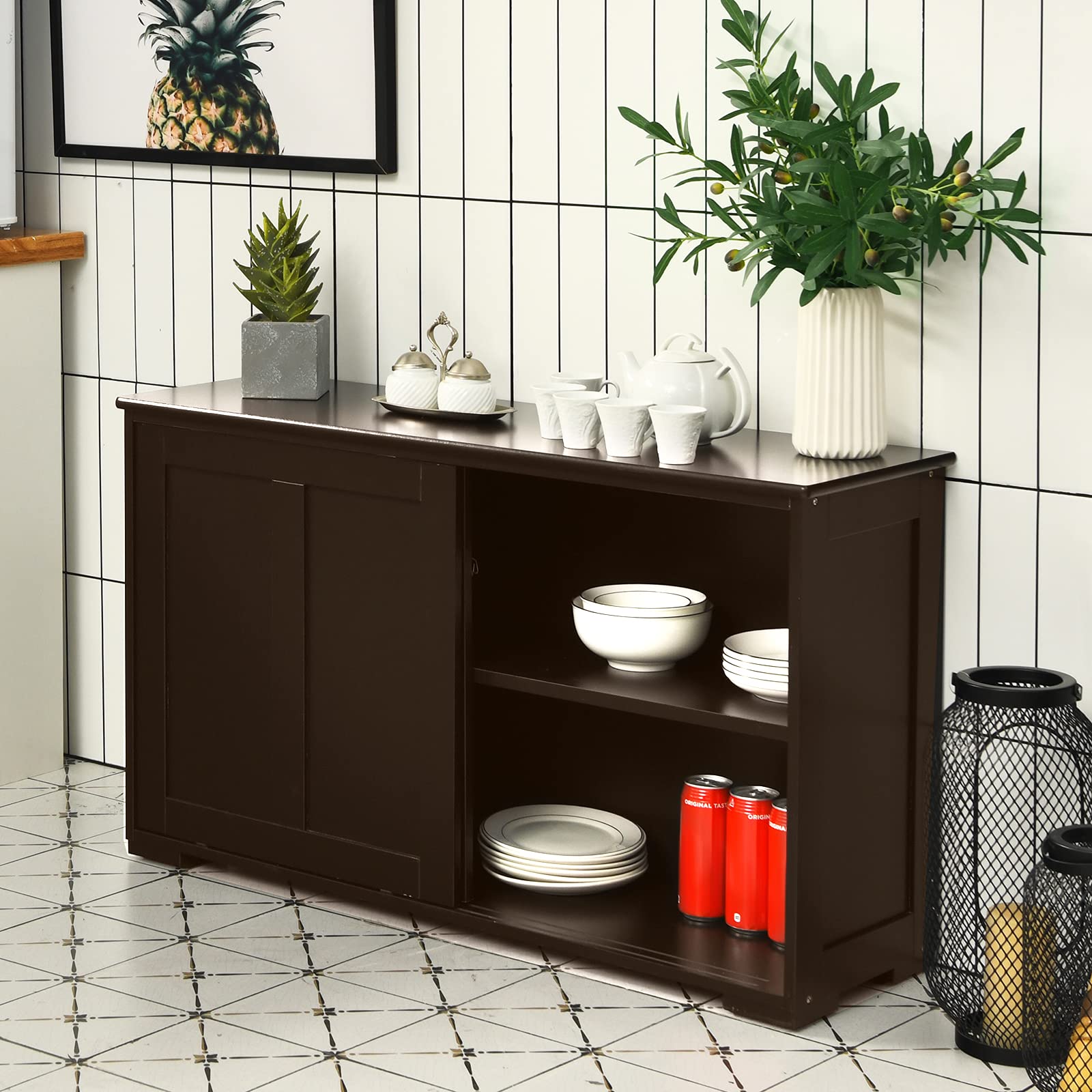 Costzon Wooden Sideboard Buffet Cabinet with Adjustable Shelf & Sliding Barn Door - Kitchen Storage Cabinet, Coffee Bar Console Table for Living Room, Dining Room, Hallway - Perfect for Home Organization & Entertaining Guests
