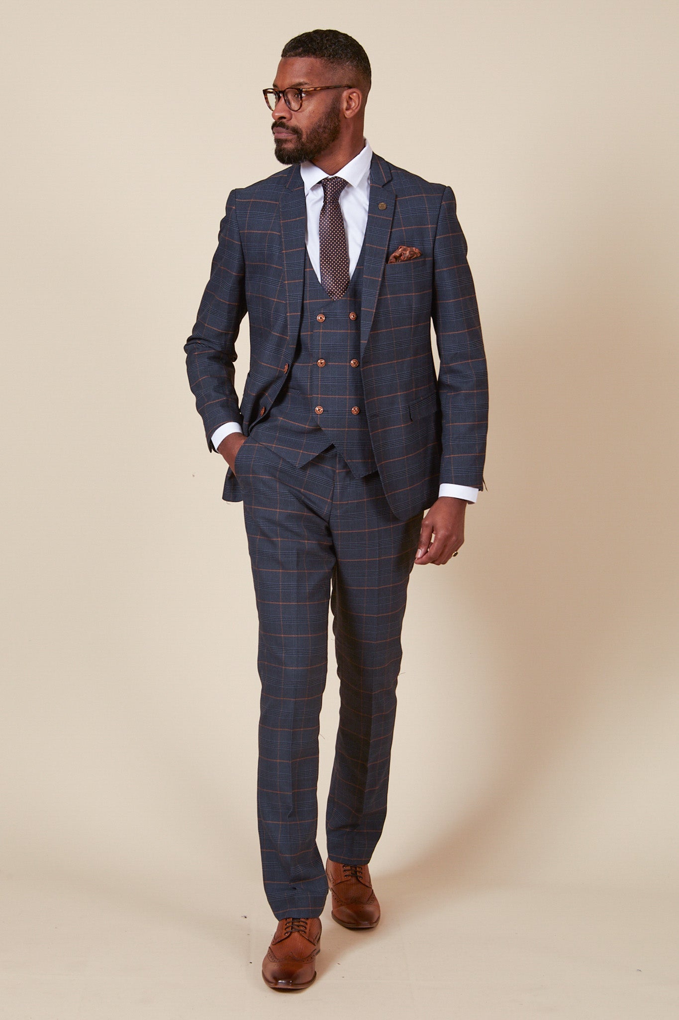 WBA Collection JENSON Marine Navy Check Suit - Premium Wool Blazer for Men | Formal Business Attire & Office Wear | Inspired by John Swift's Style