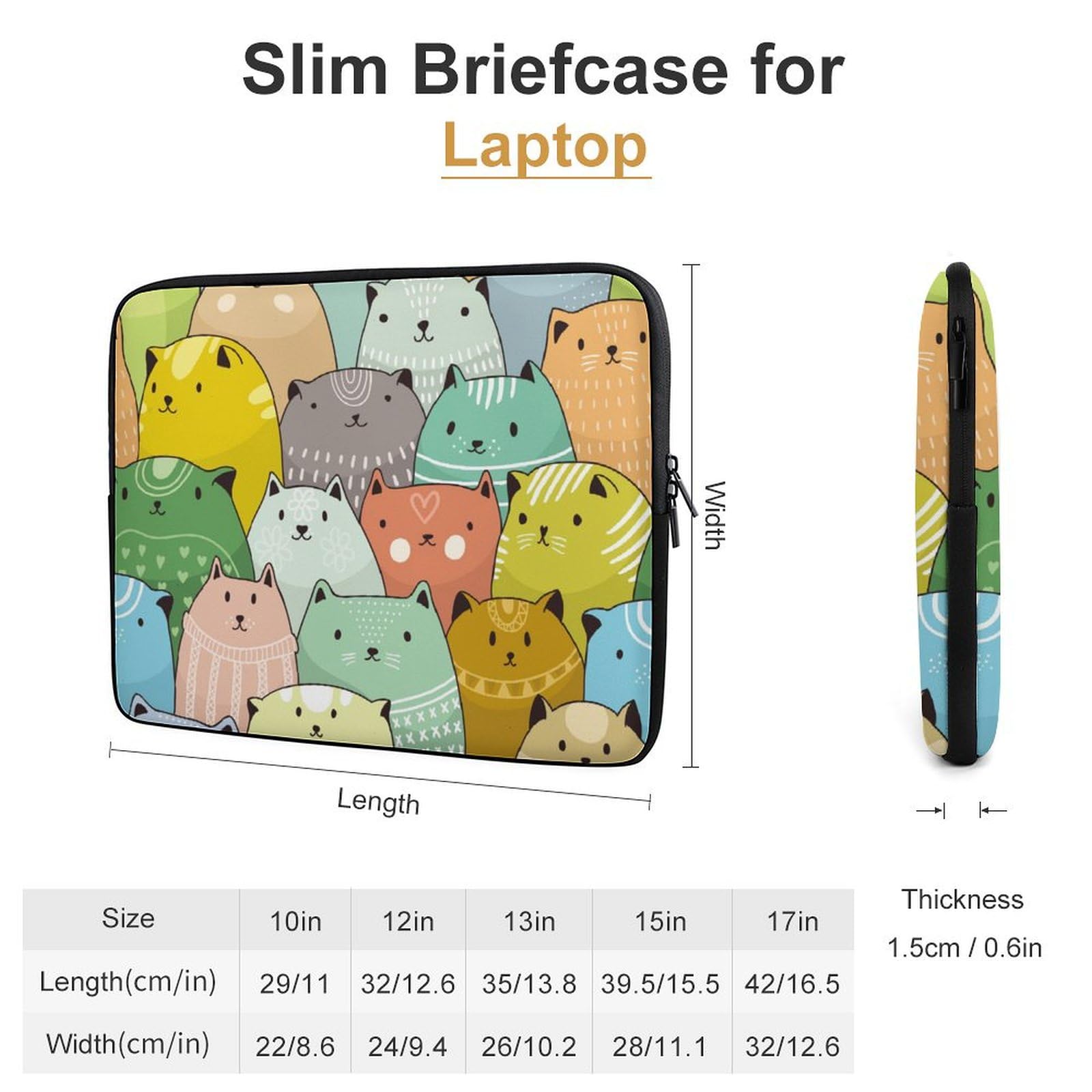 Cute Cats Pattern Personalized Laptop Bag - Slim Business Casual Computer Briefcase for Work, Travel, and Daily Use