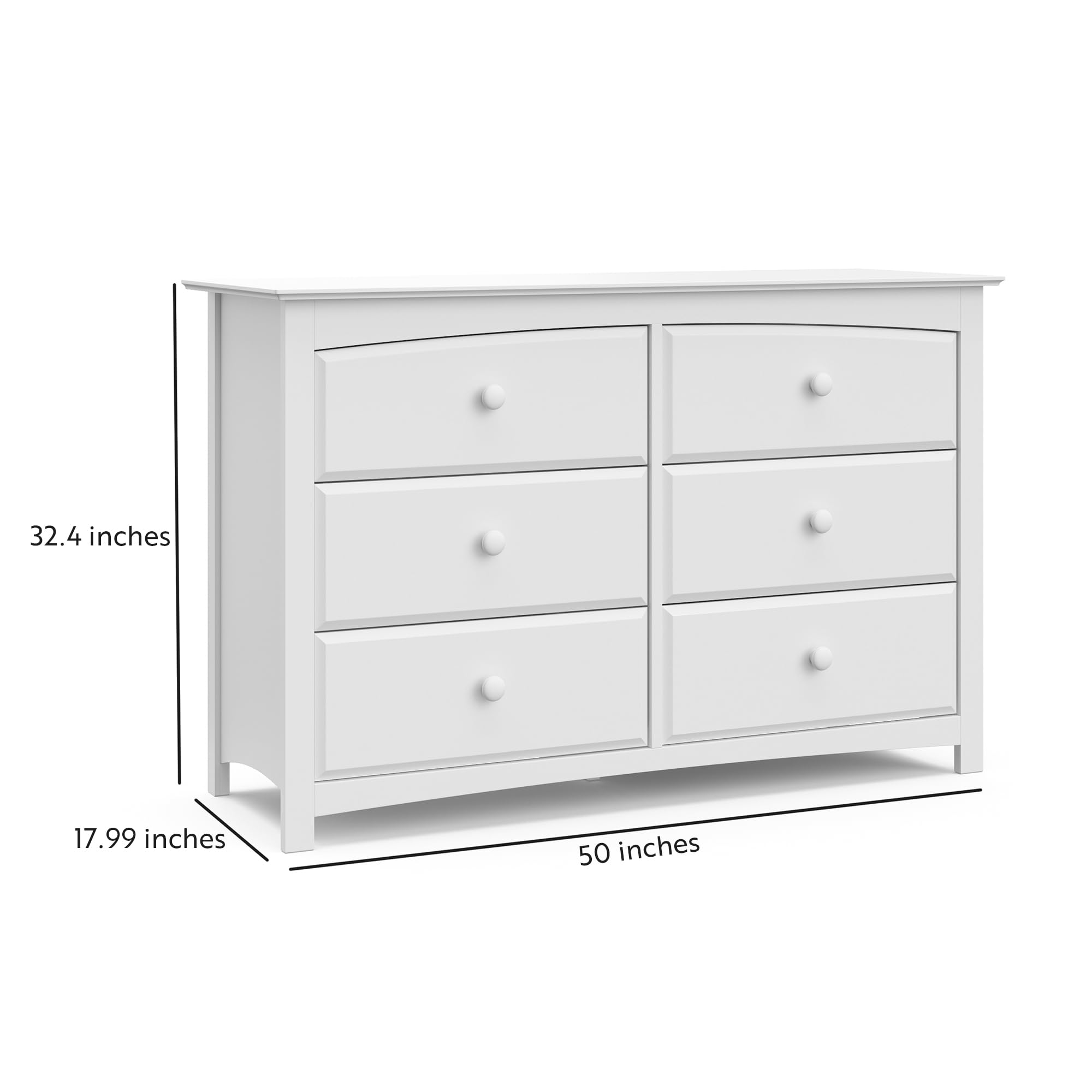 Storkcraft Kenton 6-Drawer Double Dresser in White - Kids Bedroom Furniture, Nursery Dresser Organizer with Storage Drawers, Universal Children's Chest of Drawers - Perfect for Nursery Organization & Toddler Room Decor