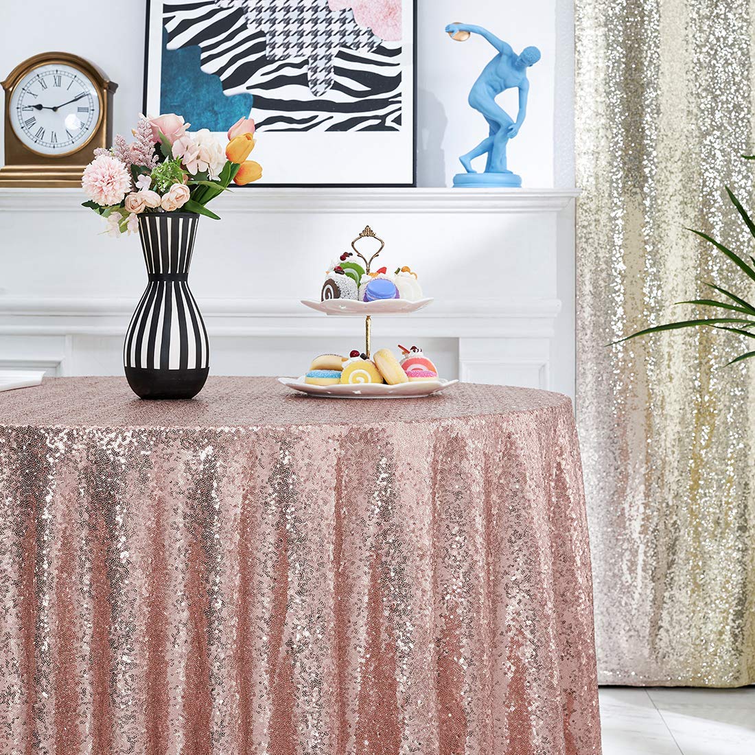 50 Inch Round Sequin Tablecloth Rose Gold - Glitter Party Table Cover for Wedding, Bridal Shower, Birthday, Banquet & Dessert Table Decor - Perfect for Holiday Celebrations, Anniversary Parties & Special Events