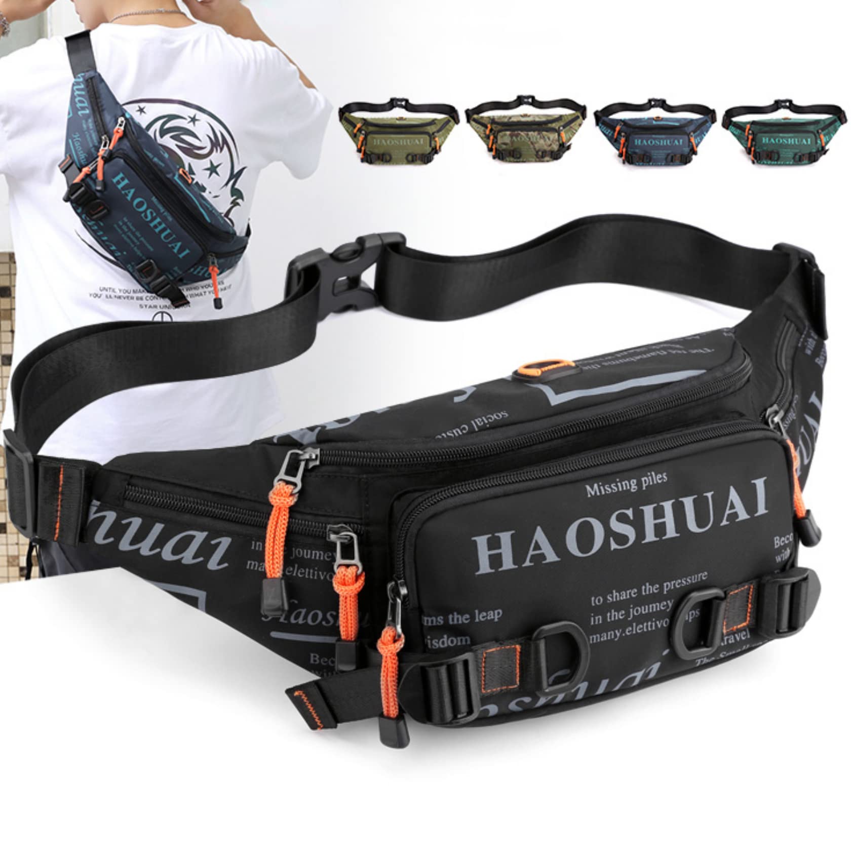 Waterproof Unisex Fanny Pack Waist Bag with Adjustable Strap & Headphone Jack - Running, Gym & Outdoor Activities (Black) - Perfect for Hiking, Travel & Workouts