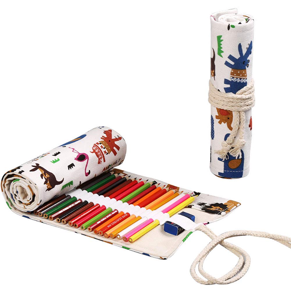 MOIKY Handmade Canvas Pencil Wrap Case - Large Capacity 24 Slot Roll-up Storage Pouch for Drawing, Coloring & Art Supplies - Perfect for Artists, Students & Travel Use