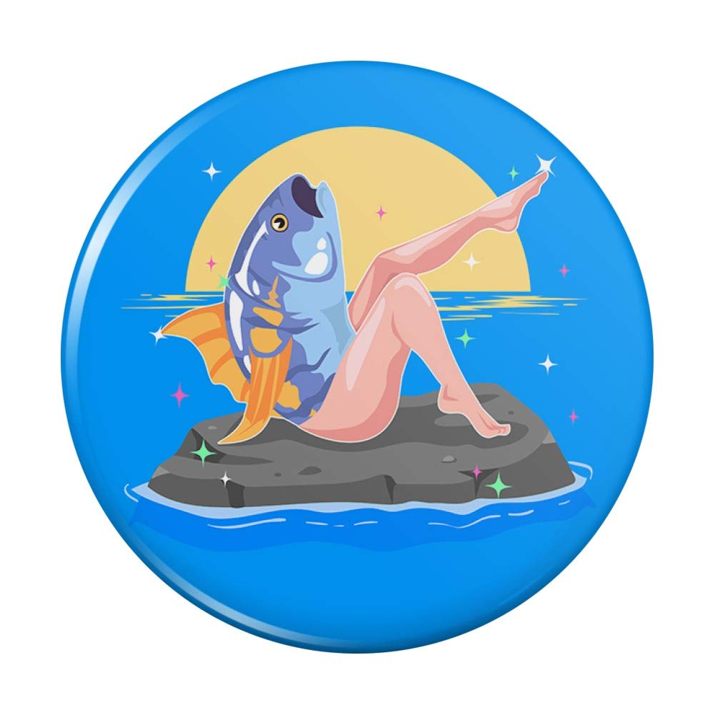 Reverse Mermaid With Tuna Head Pinback Button Pin - Unique Funny Mermaid Fish Brooch - Perfect for Costume Parties, Cosplay & Gift Giving