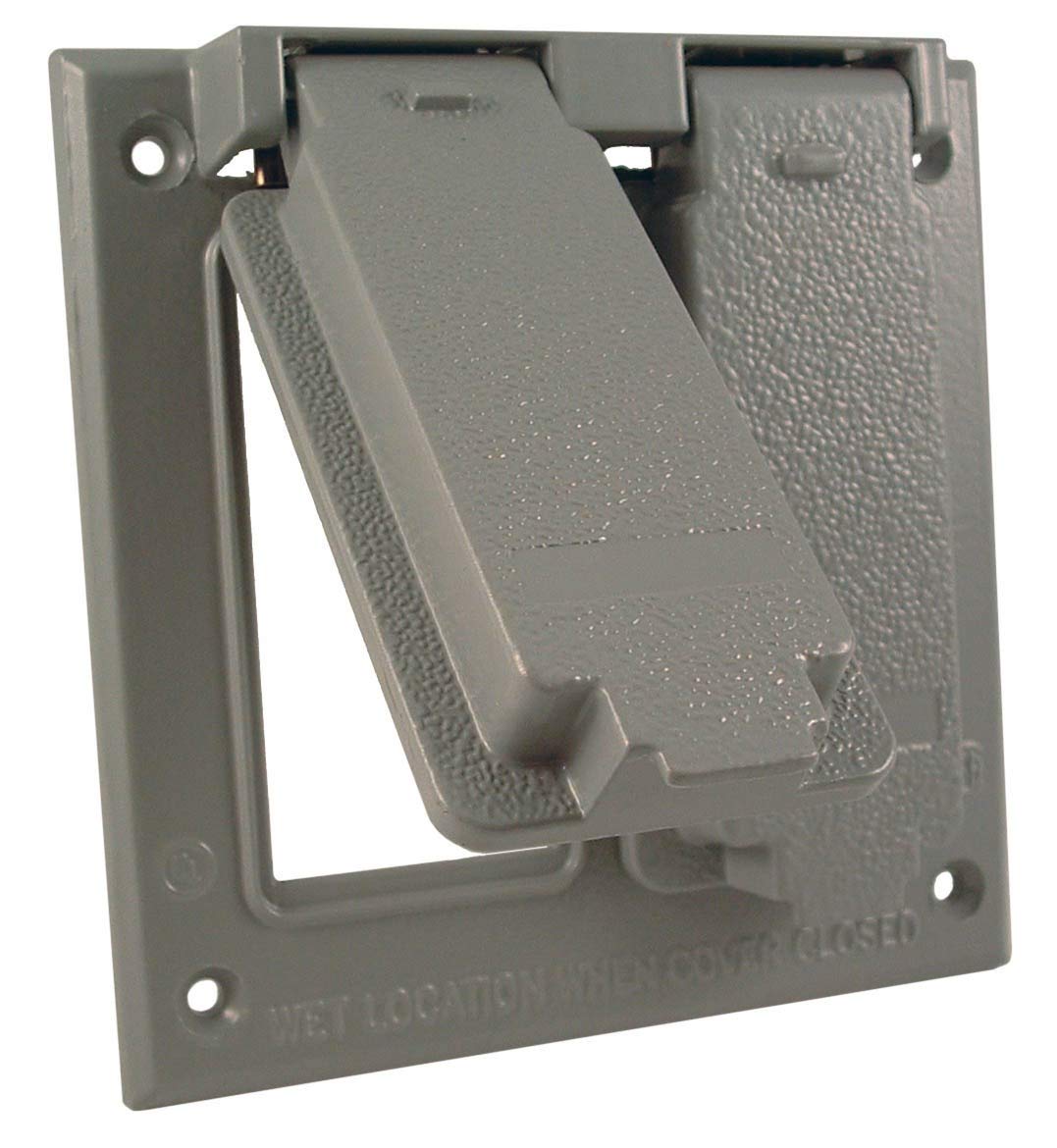 Raco 5145-0 Gray 2-Gang GFCI Outlet Cover Box - Weatherproof Electrical Box for Outdoor & Indoor Use - Ideal for Patios, Garages & Wet Locations