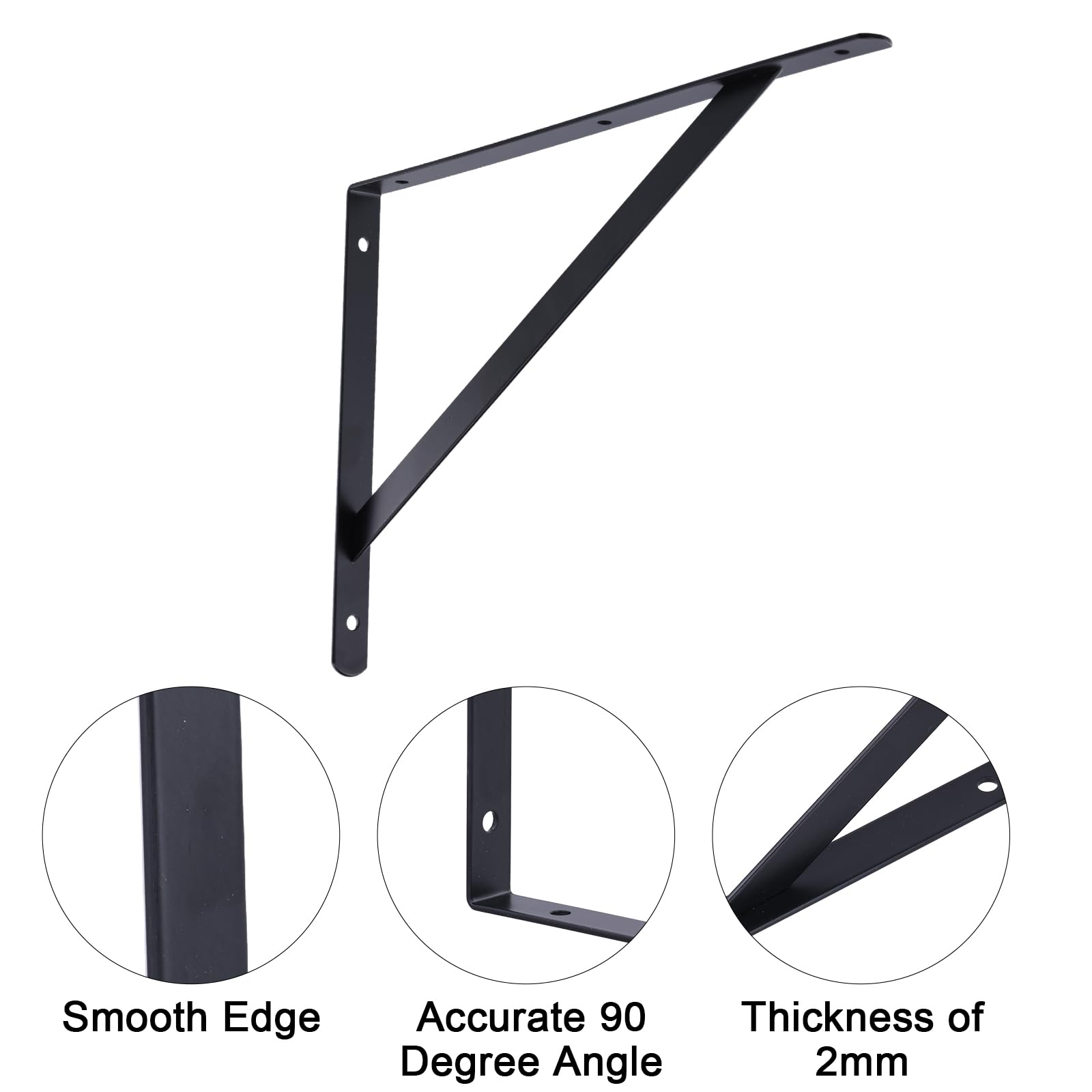 Heavy Duty Shelf Brackets 12x8 Inch (300x190mm) - 6 Pack Black Metal L Brackets with 90 Degree Angle for Wall Shelves | Perfect for Garage Storage, Kitchen Organization & Home Decor