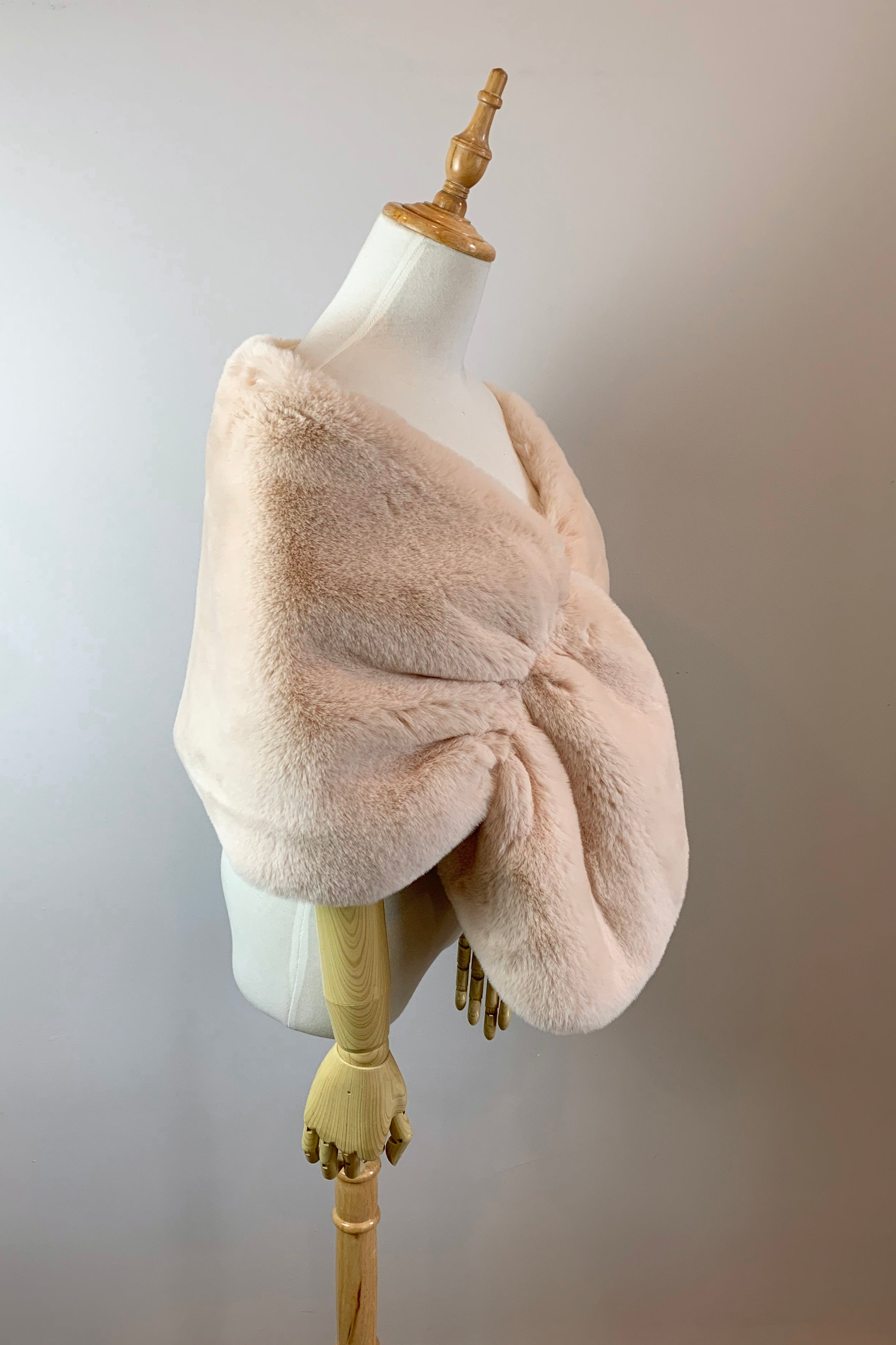 Elegant Blush Faux Fur Wedding Cape - Audrey Blu05 Bridal Shawl for Winter Weddings & Photo Shoots