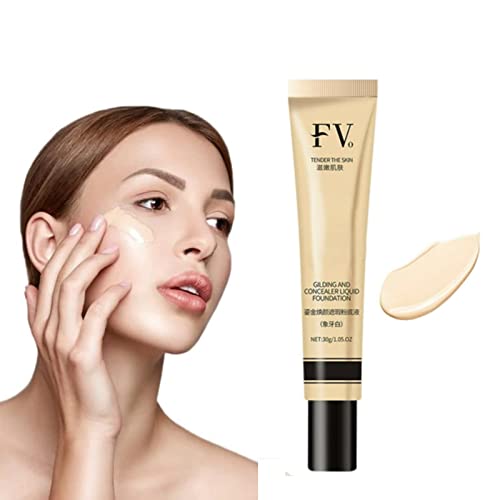 FV Full Coverage Concealer Foundation - Golden Tube Liquid Makeup with CC Cream & Magic Maquillaje (Ivory) | Long-Lasting, Skin-Tender Formula for Flawless Daily Wear & Special Occasions