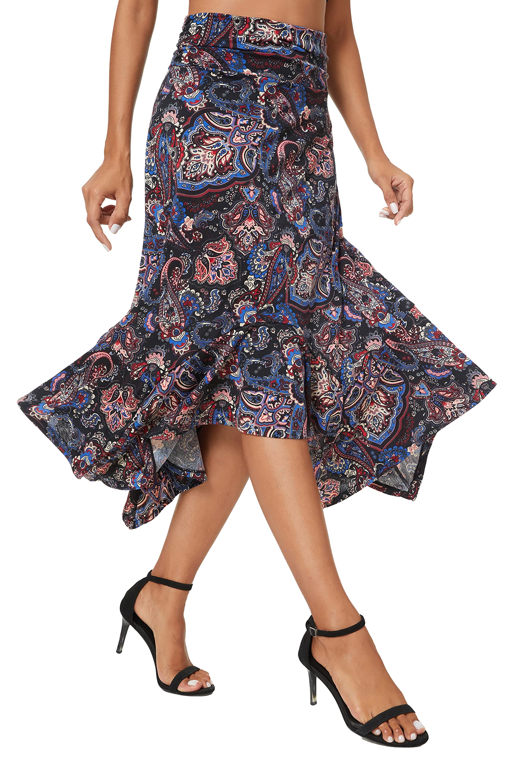 Urban CoCo Women's Flowy Stretchy Skirt - Handkerchief Hemline Midi Skirt for Summer, Casual Wear, Beach & Vacation Outfits | Comfortable & Stylish Skirts for Women