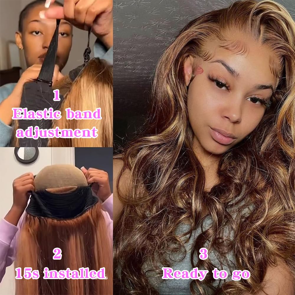 Ready to Wear Glueless Wigs Human Hair - 5x5 HD Lace Closure, Pre Plucked & Cut, Body Wave Lace Front Wigs, 180% Density, 4/27 Ombre Highlight Honey Blonde, 22 Inch - Perfect for Daily Wear, Parties, and Special Occasions