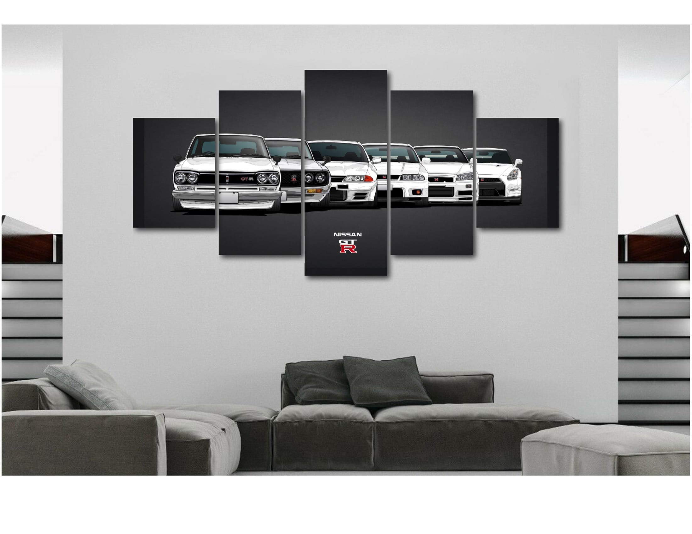5 Piece Luxury Canvas Wall Art - Sports Cars & Supercar Posters (Nissan GTR Evolution) - Extra Large Modern Home Decor for Living Room, Bedroom, Office & Man Cave