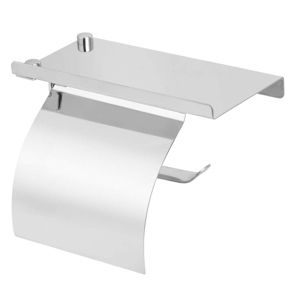 Stainless Steel Wall Mounted Paper Towel Holder with Phone Shelf - Space Saving Tissue Roll & Napkin Storage Rack for Kitchen, Bathroom, and Office Organization