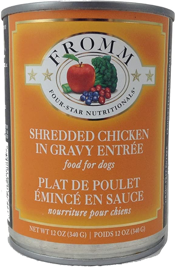 Fromm Four Star Shredded Chicken in Gravy Canned Dog Food - Grain-Free Wet Dog Food for All Life Stages (12oz/340g, Pack of 12) - Perfect for Picky Eaters & Senior Dogs at Mealtime